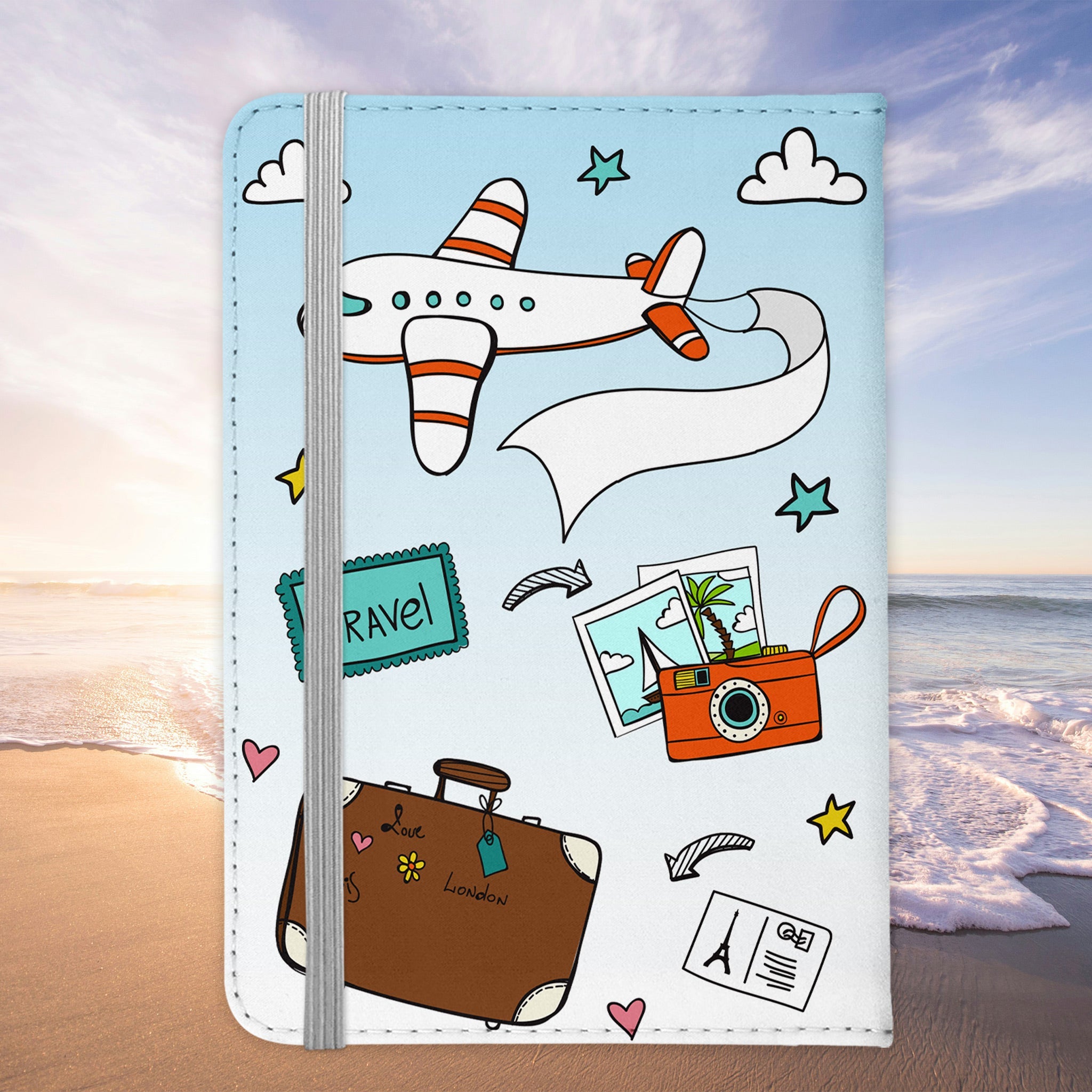 Eltern Reisepasshülle "Reisen mit Kindern" Frauen Geschenk Männer Reisen Sommer Urlaub Pass Etui Cover Organizer Kunst-Leder-Reisepass-Hülle-22Feels
