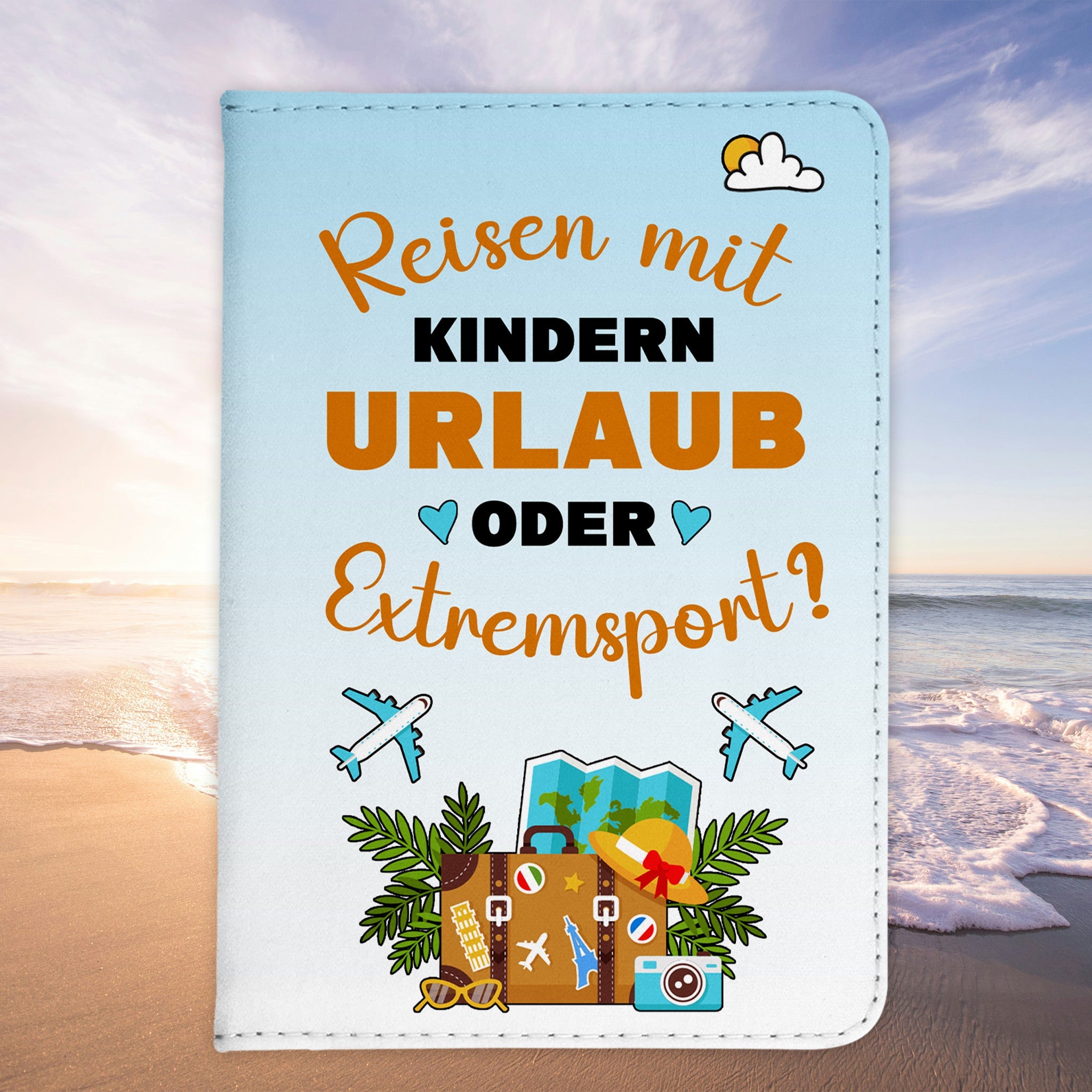 Eltern Reisepasshülle "Reisen mit Kindern" Frauen Geschenk Männer Reisen Sommer Urlaub Pass Etui Cover Organizer Kunst-Leder-Reisepass-Hülle-22Feels