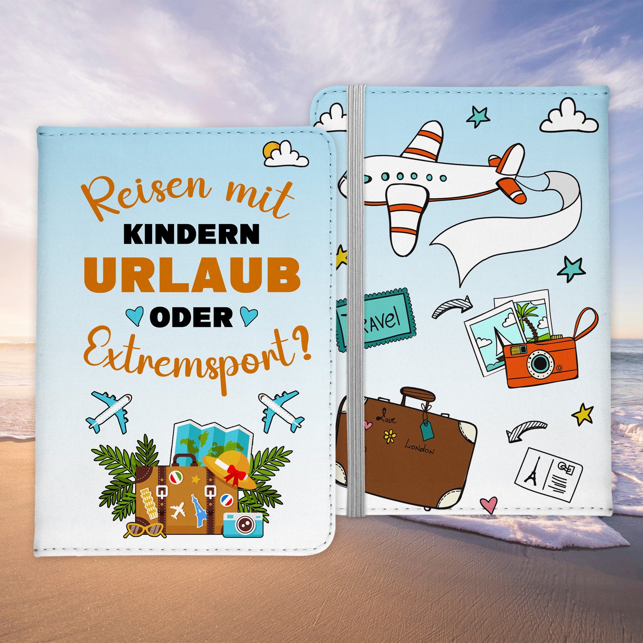 Eltern Reisepasshülle "Reisen mit Kindern" Frauen Geschenk Männer Reisen Sommer Urlaub Pass Etui Cover Organizer Kunst-Leder-Reisepass-Hülle-22Feels