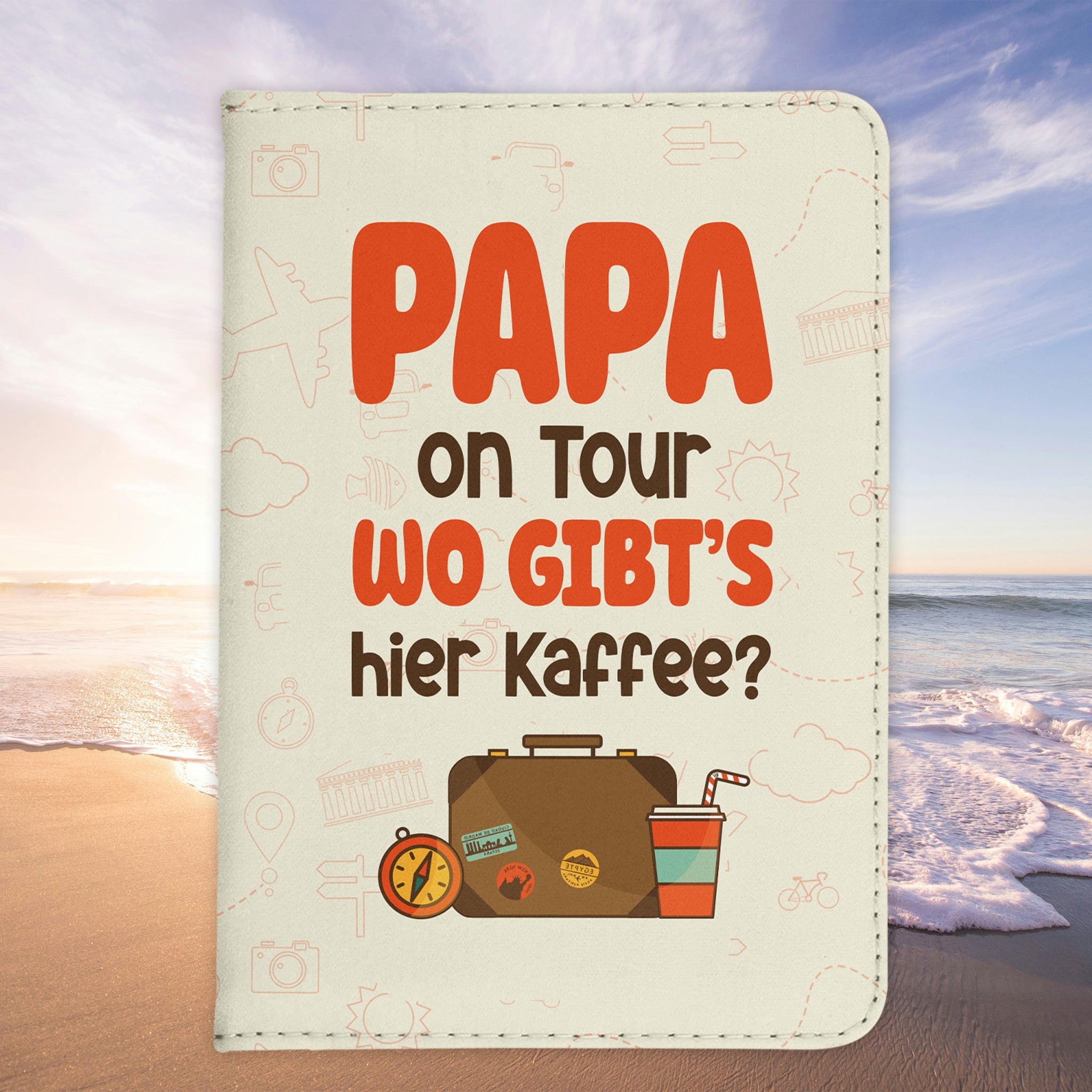 Papa Geschenk Reisepasshülle "On Tour Kaffee" Männer Reisen Pass Etui Cover Organizer Vater Gadgets Sommer Urlaub Kunst-Leder-Reisepass-Hülle-22Feels