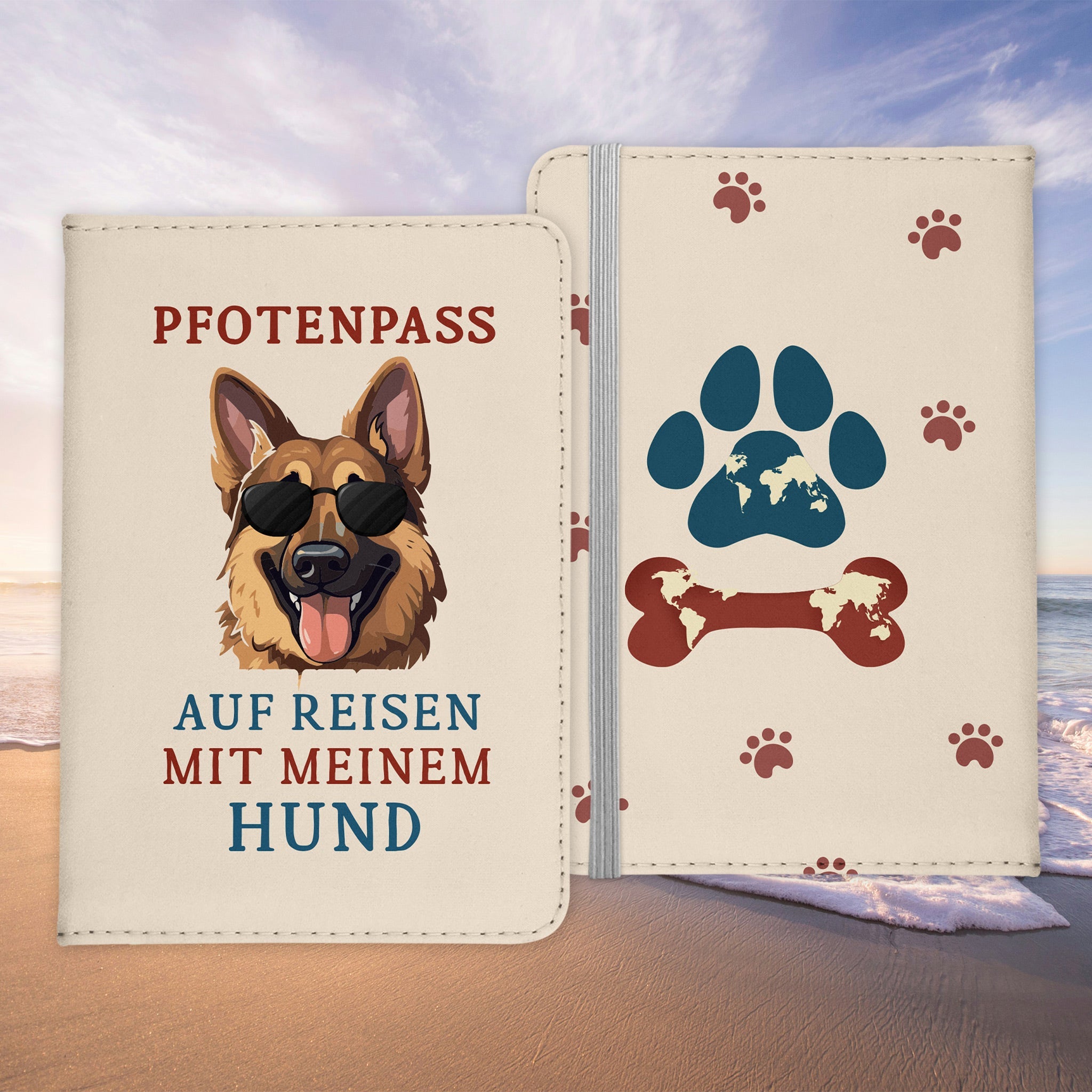 Deutscher Schäferhund Reisepasshülle "Pfotenpass" Geschenk Reisen mit Hund Frauen Männer Pass Etui Cover Organizer Gadgets Sommer Urlaub Kunst-Leder-Reisepass-Hülle-22Feels