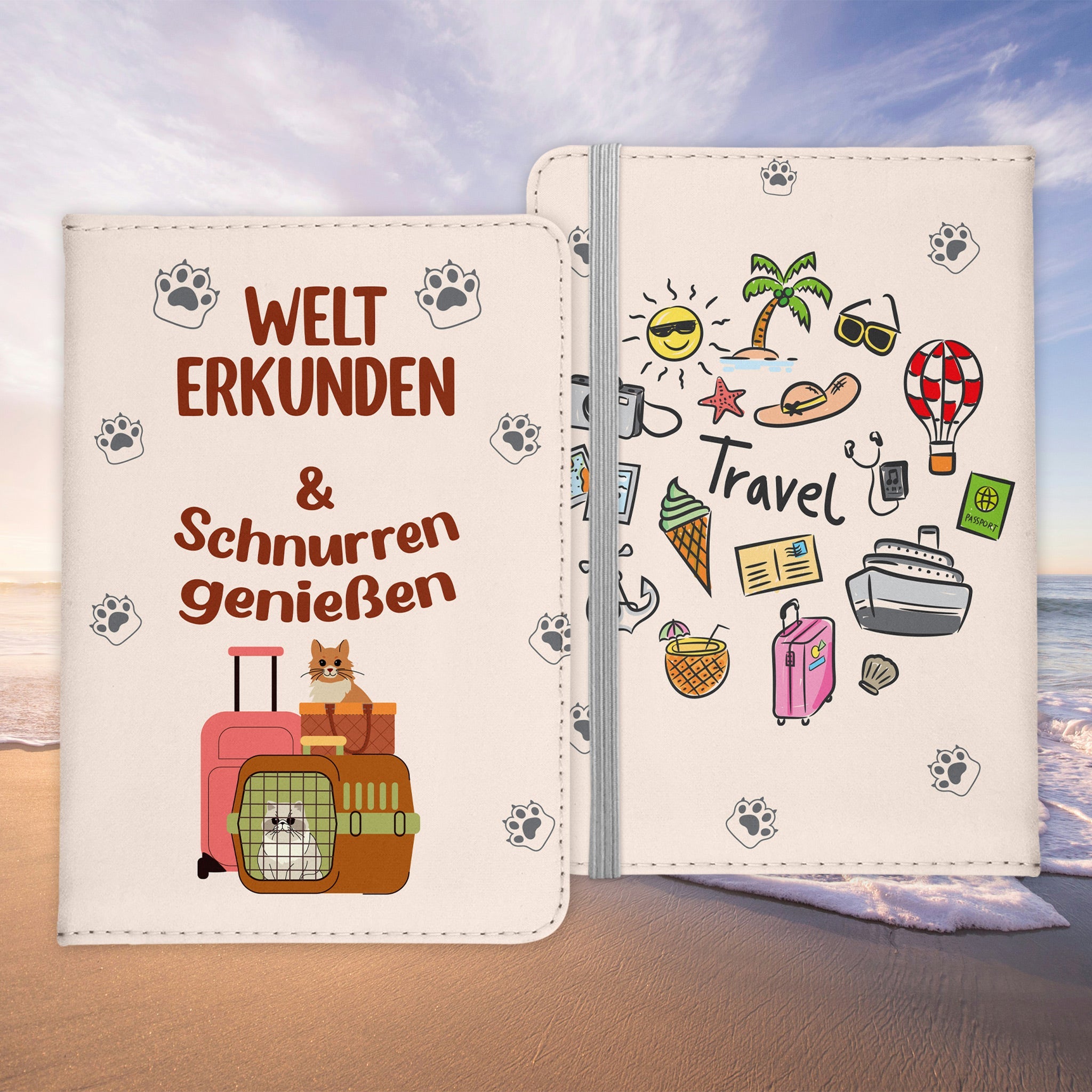 Reisen mit Katze Reisepasshülle Frauen Geschenk Männer Pass Etui Cover Organizer Gadgets Sommer Urlaub Kunst-Leder-Reisepass-Hülle-22Feels