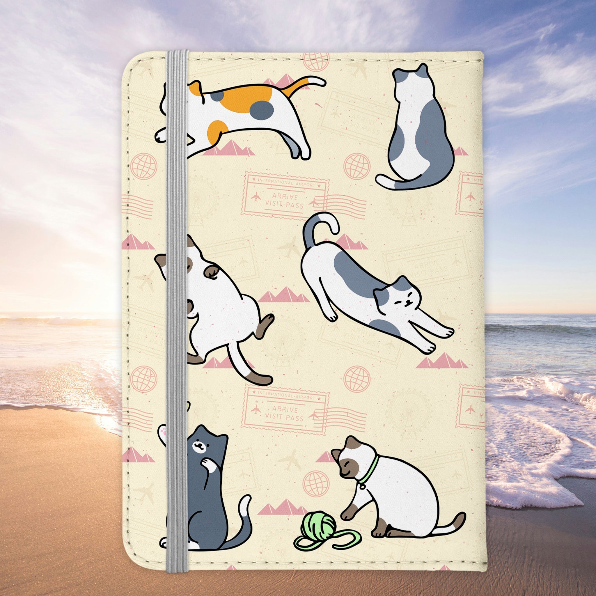 Reisen mit Katze Reisepasshülle Frauen Geschenk Männer Pass Etui Cover Organizer Gadgets Sommer Urlaub Kunst-Leder-Reisepass-Hülle-22Feels