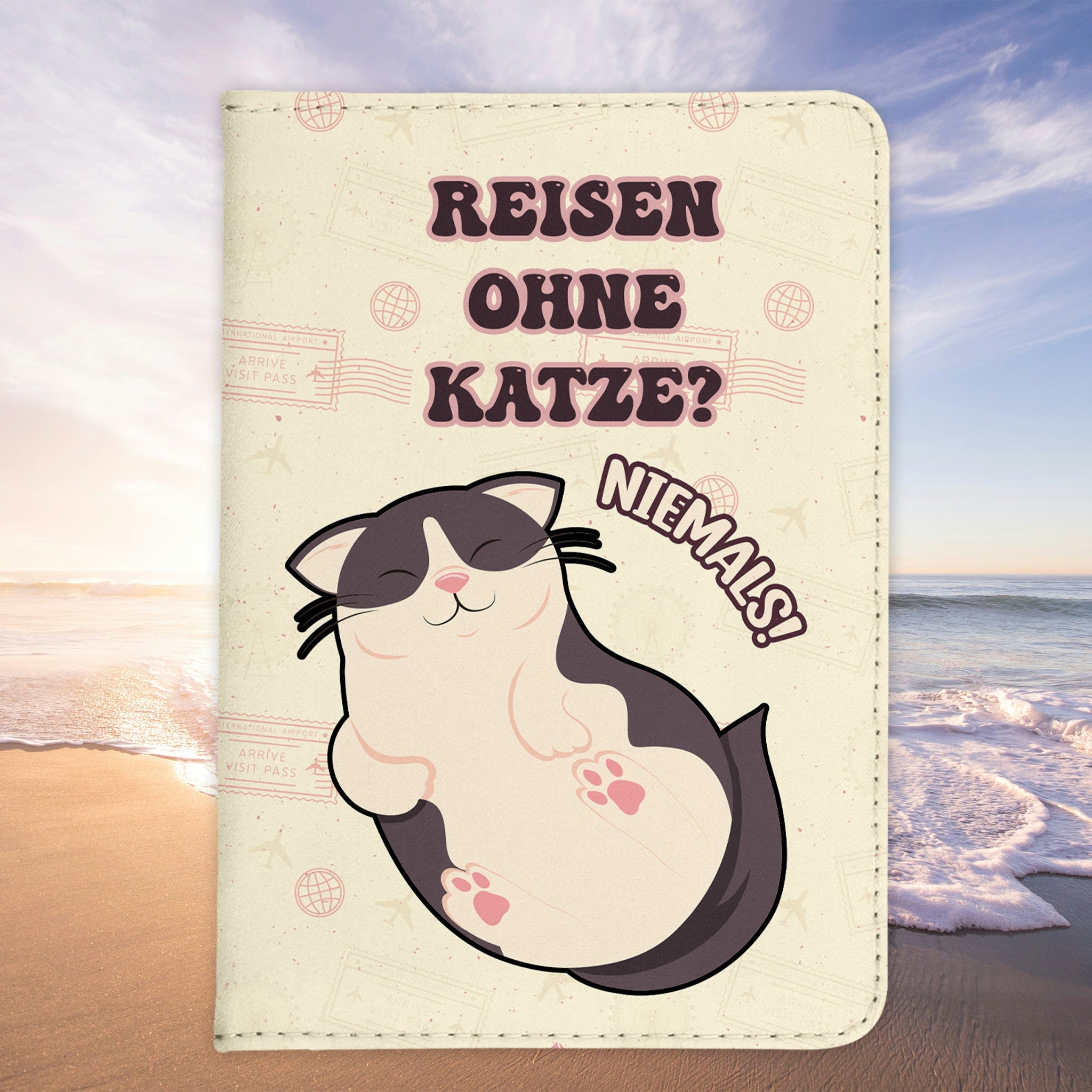Reisen mit Katze Reisepasshülle Frauen Geschenk Männer Pass Etui Cover Organizer Gadgets Sommer Urlaub Kunst-Leder-Reisepass-Hülle-22Feels