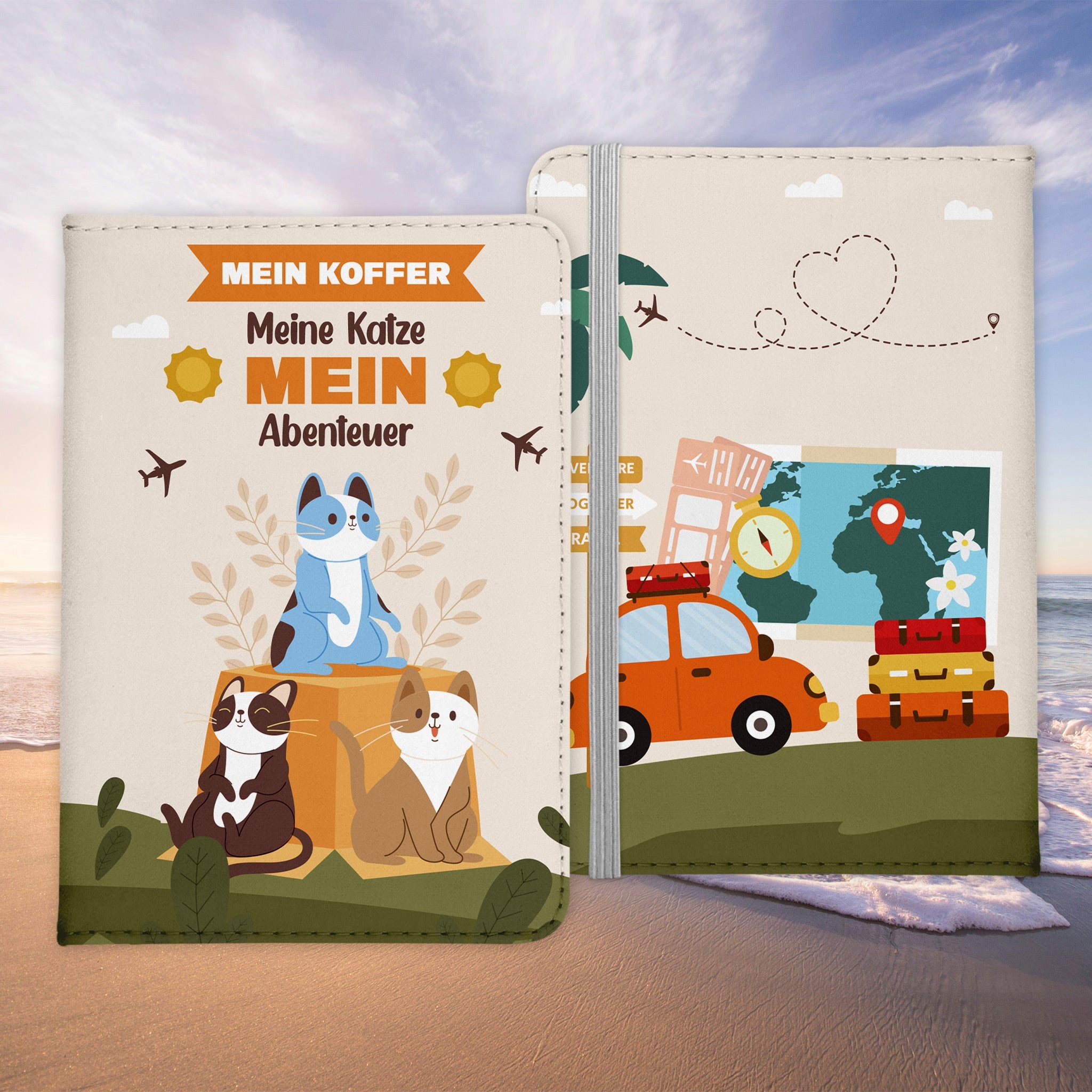 Reisen mit Katze Reisepasshülle Frauen Geschenk Männer Pass Etui Cover Organizer Gadgets Sommer Urlaub Kunst-Leder-Reisepass-Hülle-22Feels