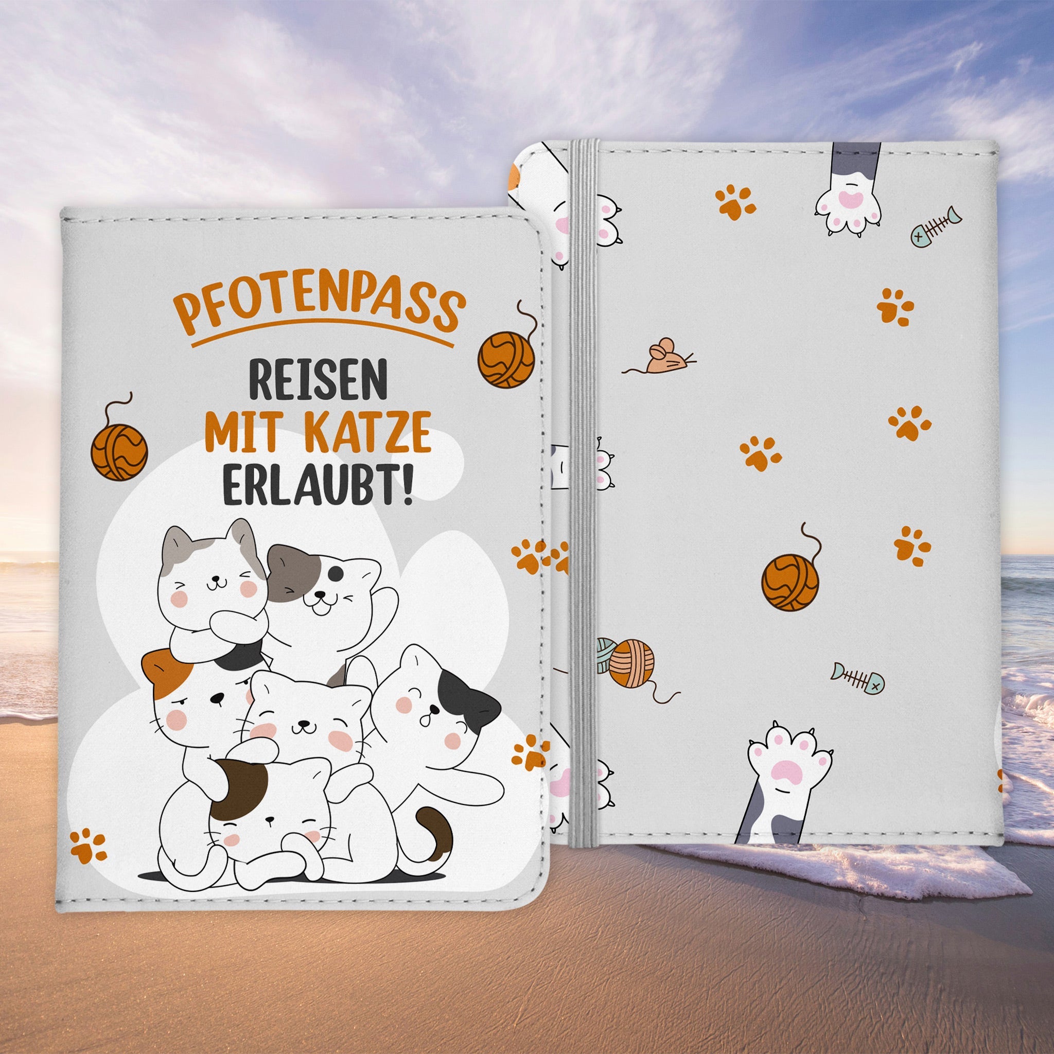 Reisen mit Katze Reisepasshülle "Pfotenpass" Frauen Geschenk Männer Pass Etui Cover Organizer Gadgets Sommer Urlaub Kunst-Leder-Reisepass-Hülle-22Feels