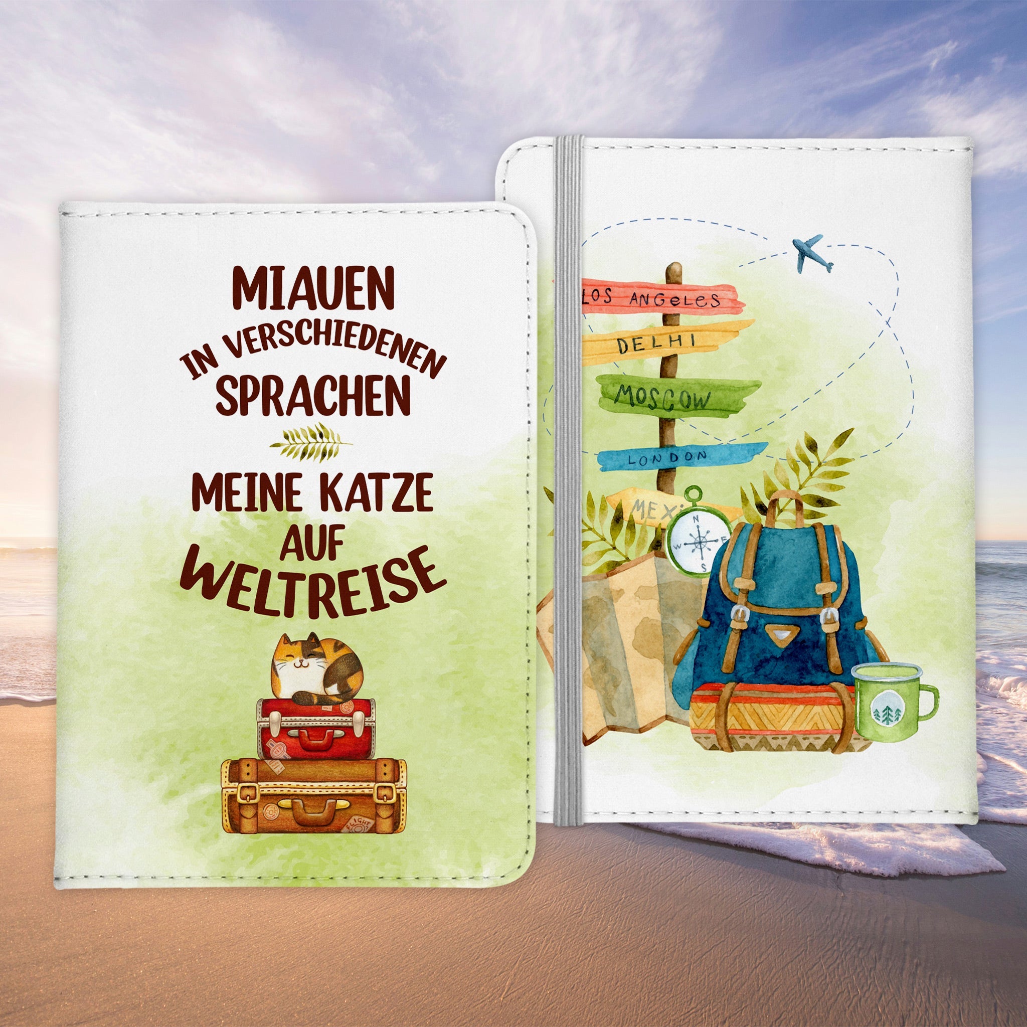 Reisen mit Katze Reisepasshülle Weltreise Frauen Geschenk Männer Pass Etui Cover Organizer Gadgets Sommer Urlaub Kunst-Leder-Reisepass-Hülle-22Feels