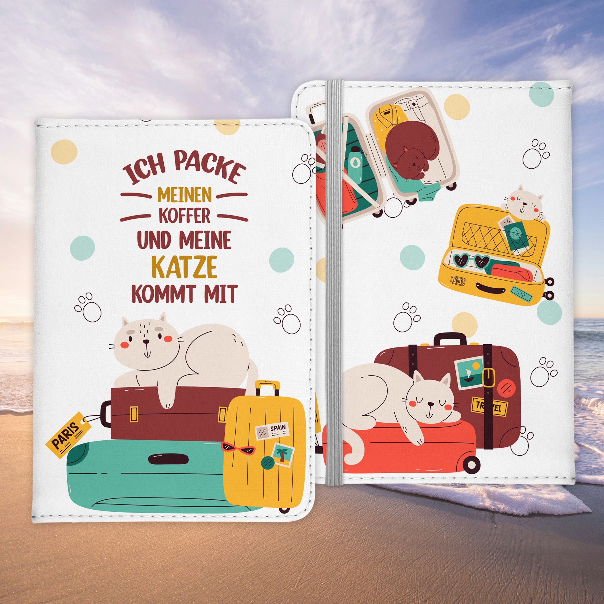 Reisen mit Katze Reisepasshülle Frauen Geschenk Männer Pass Etui Cover Organizer Gadgets Sommer Urlaub Kunst-Leder-Reisepass-Hülle-22Feels
