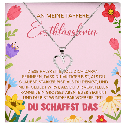 22Feels® Mädchen Einschulung Geschenk zum Schulanfang 1. Klasse - Silber 925/000 Herz Halskette Kinder-Schmuck - Glückwunsch Erstklässlerin Idee Patenkind Tochter Enkelin Nichte-Schmuck mit Botschaftskarte - Herz21-22Feels