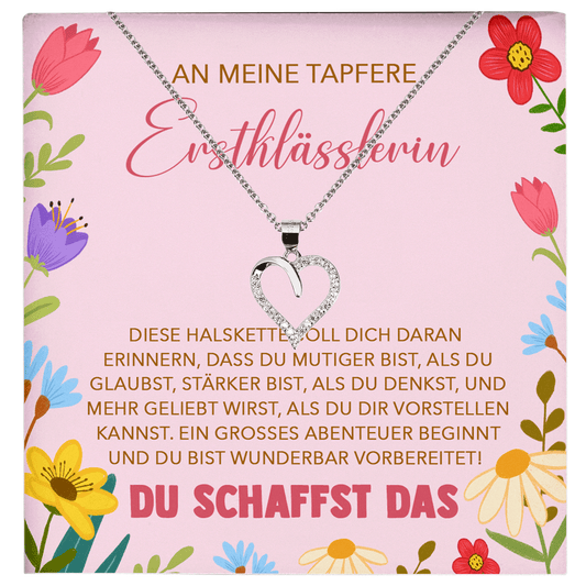 22Feels® Mädchen Einschulung Geschenk zum Schulanfang 1. Klasse - Silber 925/000 Herz Halskette Kinder-Schmuck - Glückwunsch Erstklässlerin Idee Patenkind Tochter Enkelin Nichte-Schmuck mit Botschaftskarte - Herz21-22Feels