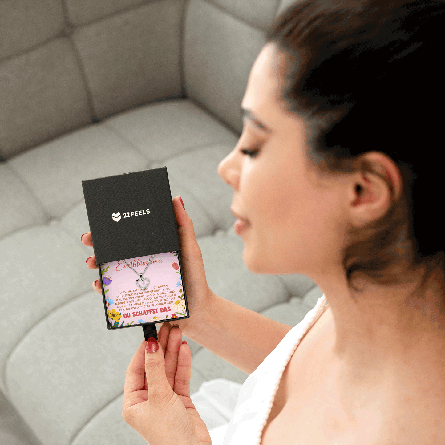 22Feels® Mädchen Einschulung Geschenk zum Schulanfang 1. Klasse - Silber 925/000 Herz Halskette Kinder-Schmuck - Glückwunsch Erstklässlerin Idee Patenkind Tochter Enkelin Nichte-Schmuck mit Botschaftskarte - Herz21-22Feels