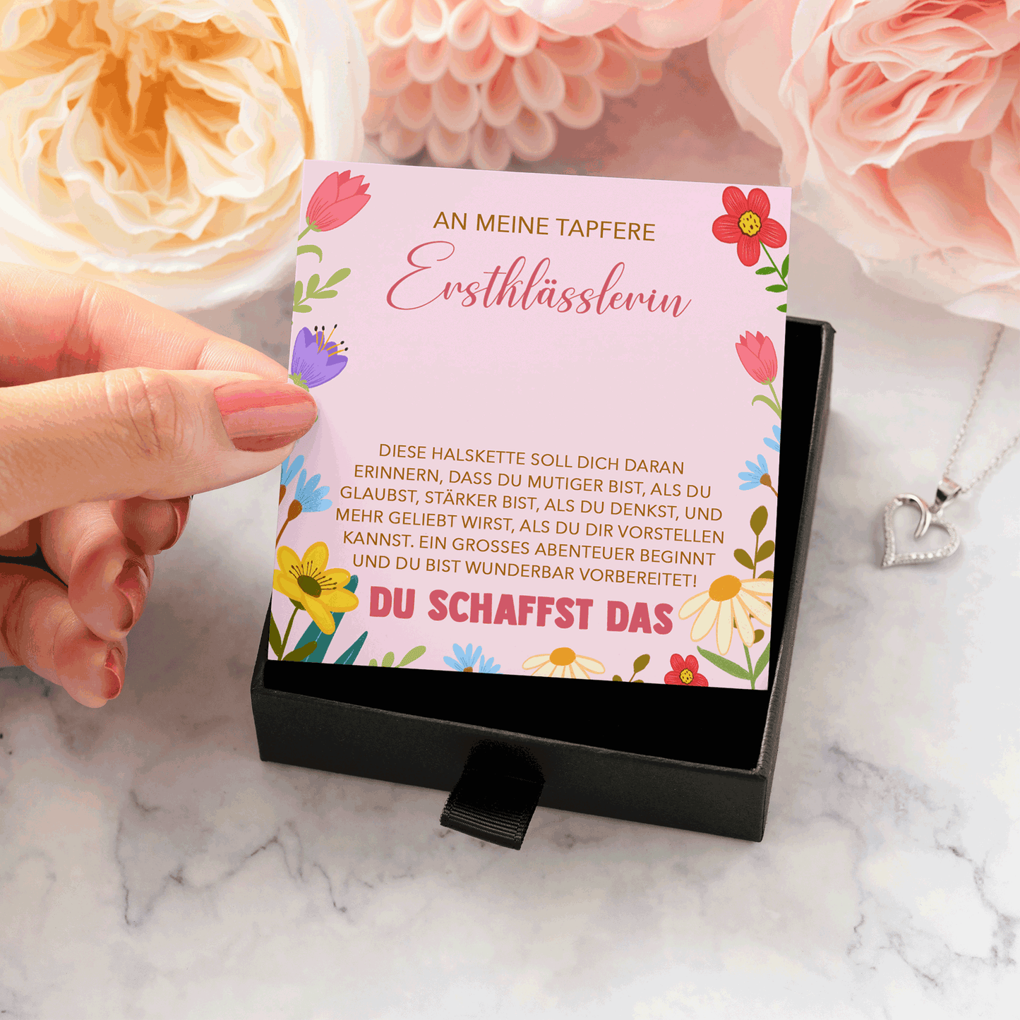 22Feels® Mädchen Einschulung Geschenk zum Schulanfang 1. Klasse - Silber 925/000 Herz Halskette Kinder-Schmuck - Glückwunsch Erstklässlerin Idee Patenkind Tochter Enkelin Nichte-Schmuck mit Botschaftskarte - Herz21-22Feels