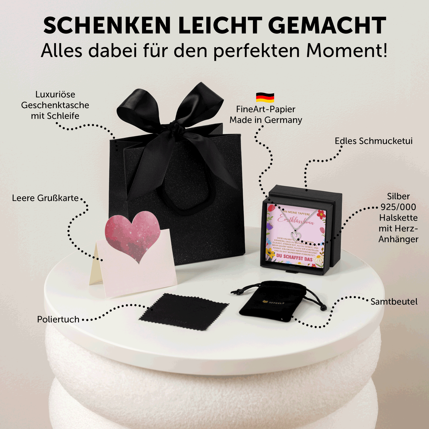 22Feels® Mädchen Einschulung Geschenk zum Schulanfang 1. Klasse - Silber 925/000 Herz Halskette Kinder-Schmuck - Glückwunsch Erstklässlerin Idee Patenkind Tochter Enkelin Nichte-Schmuck mit Botschaftskarte - Herz21-22Feels