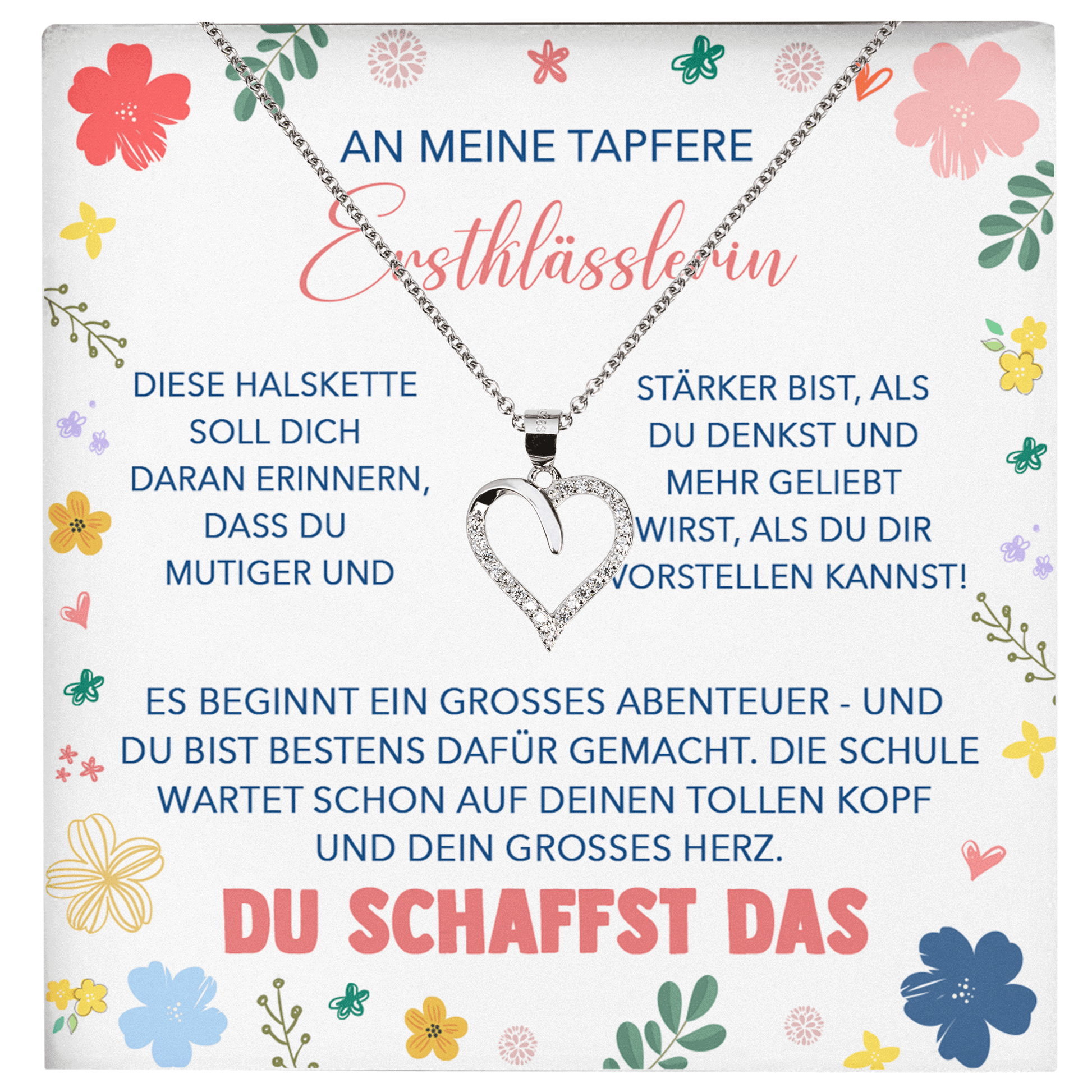 22Feels® Mädchen Einschulung Geschenk zum Schulanfang 1. Klasse - Silber 925/000 Herz Halskette Kinder-Schmuck - Glückwunsch Erstklässlerin Idee Patenkind Tochter Enkelin Nichte-Schmuck mit Botschaftskarte - Herz21-22Feels