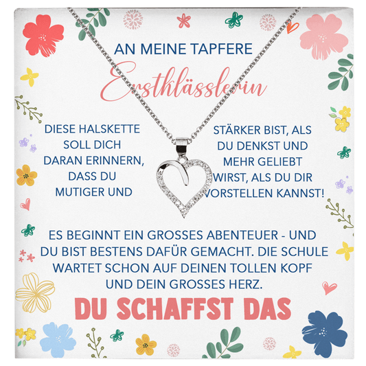 22Feels® Mädchen Einschulung Geschenk zum Schulanfang 1. Klasse - Silber 925/000 Herz Halskette Kinder-Schmuck - Glückwunsch Erstklässlerin Idee Patenkind Tochter Enkelin Nichte-Schmuck mit Botschaftskarte - Herz21-22Feels