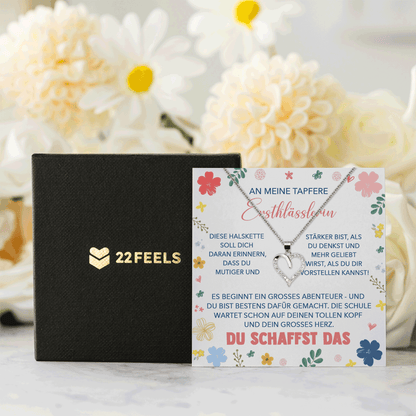 22Feels® Mädchen Einschulung Geschenk zum Schulanfang 1. Klasse - Silber 925/000 Herz Halskette Kinder-Schmuck - Glückwunsch Erstklässlerin Idee Patenkind Tochter Enkelin Nichte-Schmuck mit Botschaftskarte - Herz21-22Feels