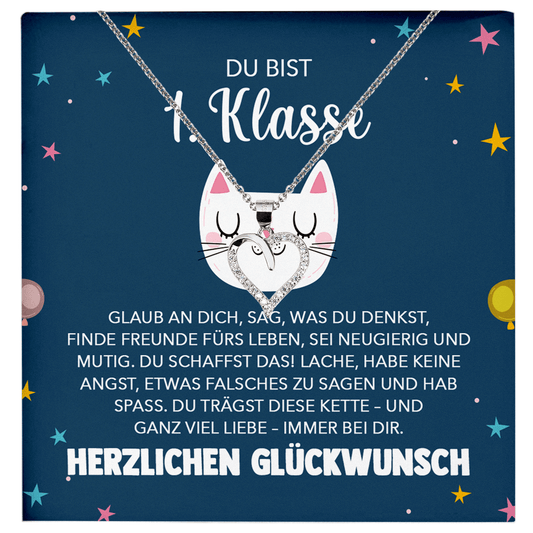 22Feels® Mädchen Einschulung Geschenk zum Schulanfang 1. Klasse - Silber 925/000 Herz Halskette Kinder-Schmuck - Glückwunsch Erstklässlerin Idee Patenkind Tochter Enkelin Nichte-Schmuck mit Botschaftskarte - Herz21-22Feels