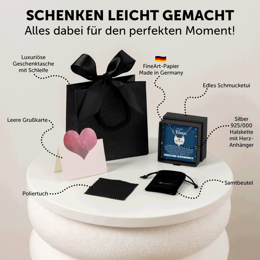 22Feels® Mädchen Einschulung Geschenk zum Schulanfang 1. Klasse - Silber 925/000 Herz Halskette Kinder-Schmuck - Glückwunsch Erstklässlerin Idee Patenkind Tochter Enkelin Nichte-Schmuck mit Botschaftskarte - Herz21-22Feels