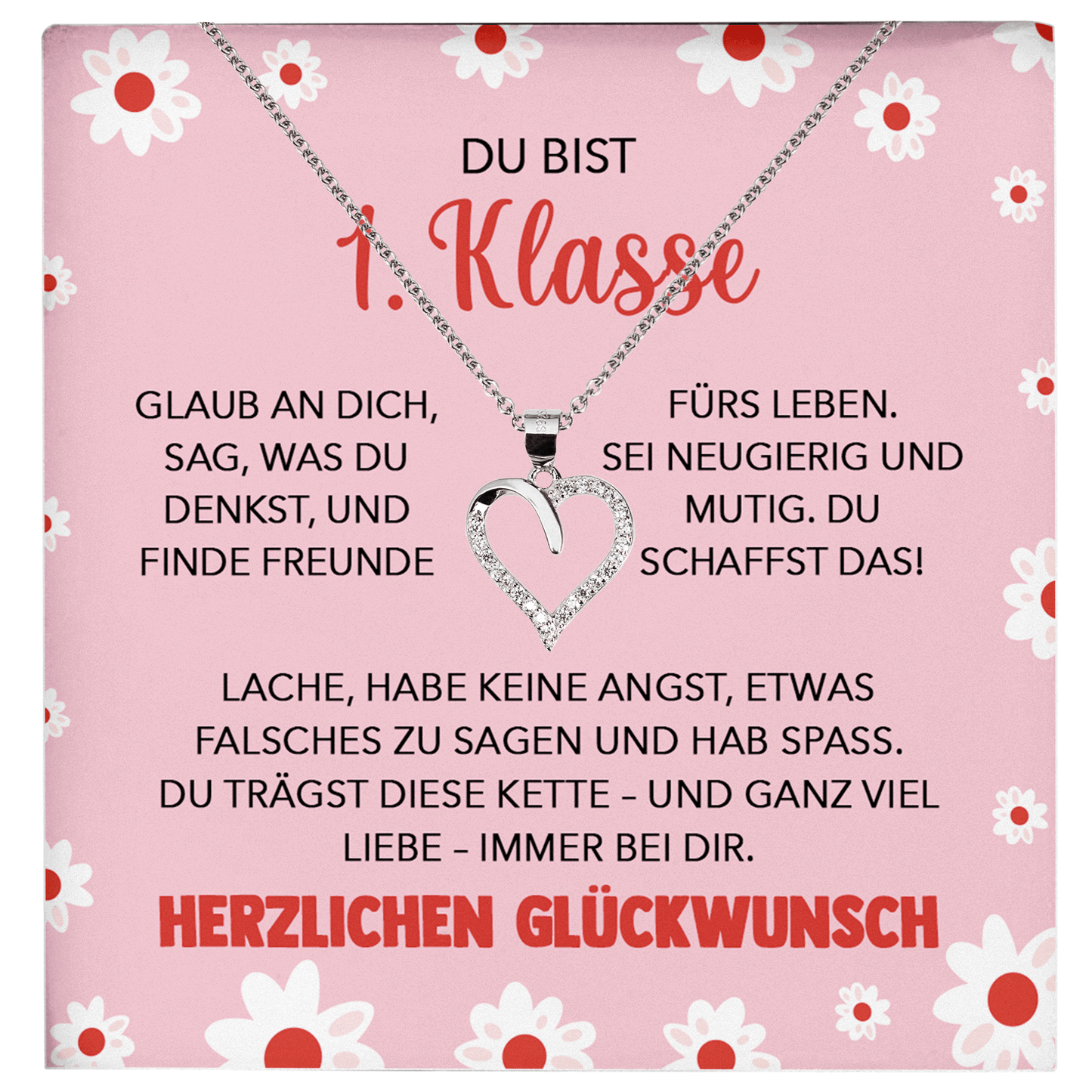 22Feels® Mädchen Einschulung Geschenk zum Schulanfang 1. Klasse - Silber 925/000 Herz Halskette Kinder-Schmuck - Glückwunsch Erstklässlerin Idee Patenkind Tochter Enkelin Nichte-Schmuck mit Botschaftskarte - Herz21-22Feels