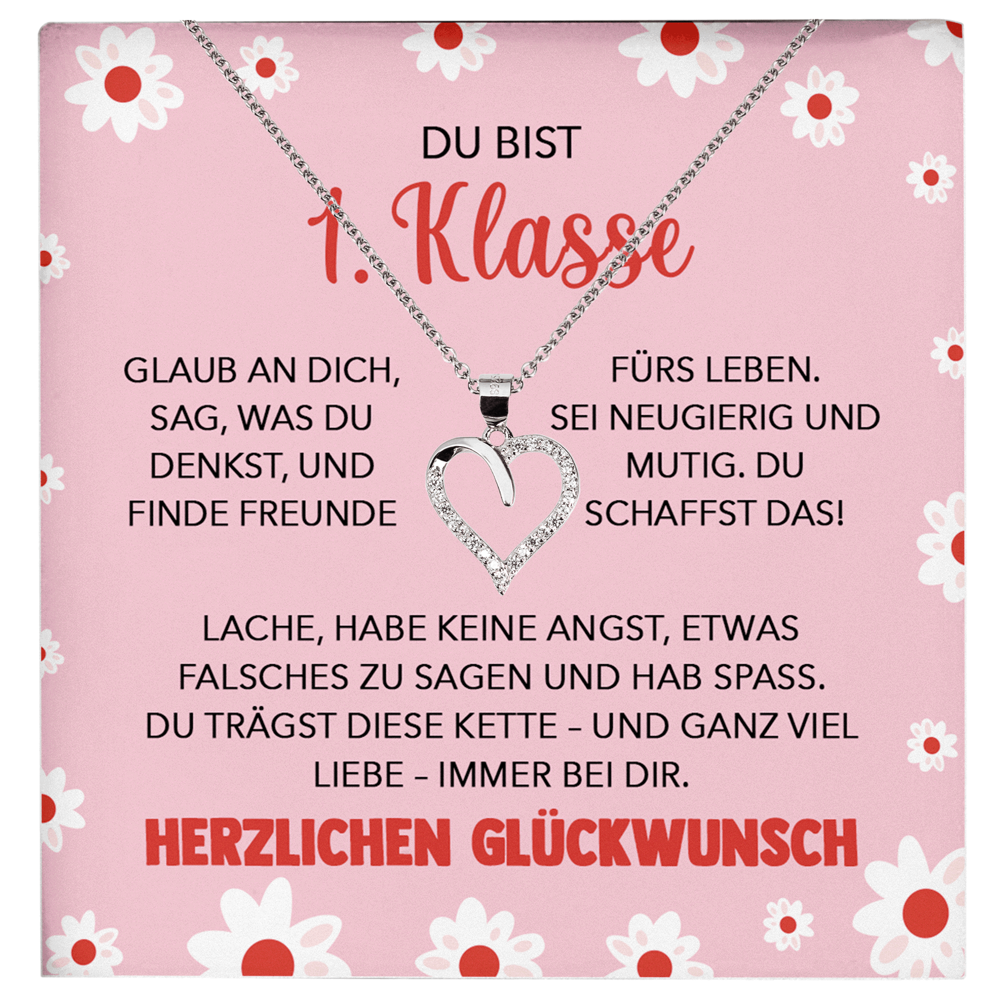 22Feels® Mädchen Einschulung Geschenk zum Schulanfang 1. Klasse - Silber 925/000 Herz Halskette Kinder-Schmuck - Glückwunsch Erstklässlerin Idee Patenkind Tochter Enkelin Nichte-Schmuck mit Botschaftskarte - Herz21-22Feels
