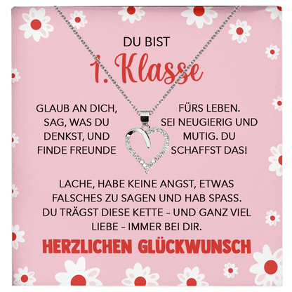 22Feels® Mädchen Einschulung Geschenk zum Schulanfang 1. Klasse - Silber 925/000 Herz Halskette Kinder-Schmuck - Glückwunsch Erstklässlerin Idee Patenkind Tochter Enkelin Nichte-Schmuck mit Botschaftskarte - Herz21-22Feels