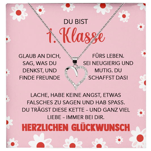 22Feels® Mädchen Einschulung Geschenk zum Schulanfang 1. Klasse - Silber 925/000 Herz Halskette Kinder-Schmuck - Glückwunsch Erstklässlerin Idee Patenkind Tochter Enkelin Nichte-Schmuck mit Botschaftskarte - Herz21-22Feels