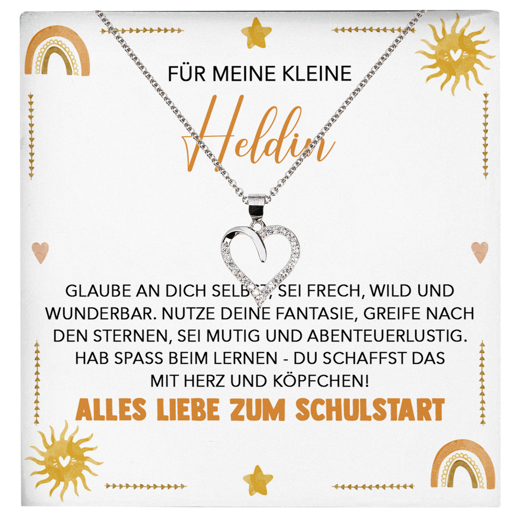 22Feels® Mädchen Einschulung Geschenk zum Schulanfang 1. Klasse - Silber 925/000 Herz Halskette Kinder-Schmuck - Glückwunsch Erstklässlerin Idee Patenkind Tochter Enkelin Nichte-Schmuck mit Botschaftskarte - Herz21-22Feels