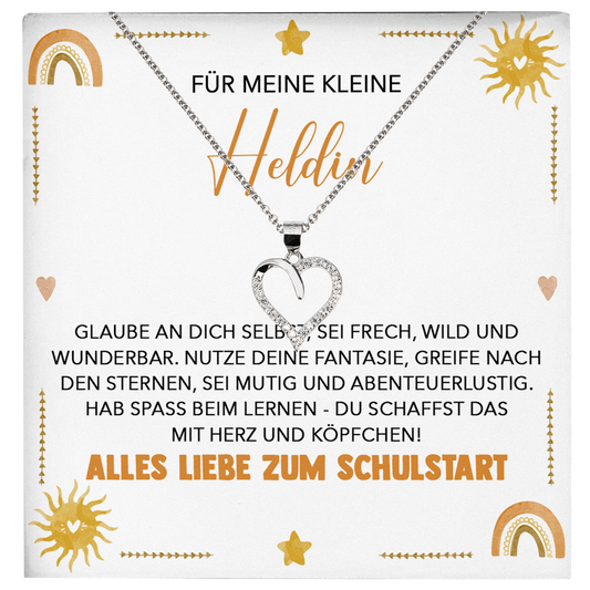 22Feels® Mädchen Einschulung Geschenk zum Schulanfang 1. Klasse - Silber 925/000 Herz Halskette Kinder-Schmuck - Glückwunsch Erstklässlerin Idee Patenkind Tochter Enkelin Nichte-Schmuck mit Botschaftskarte - Herz21-22Feels