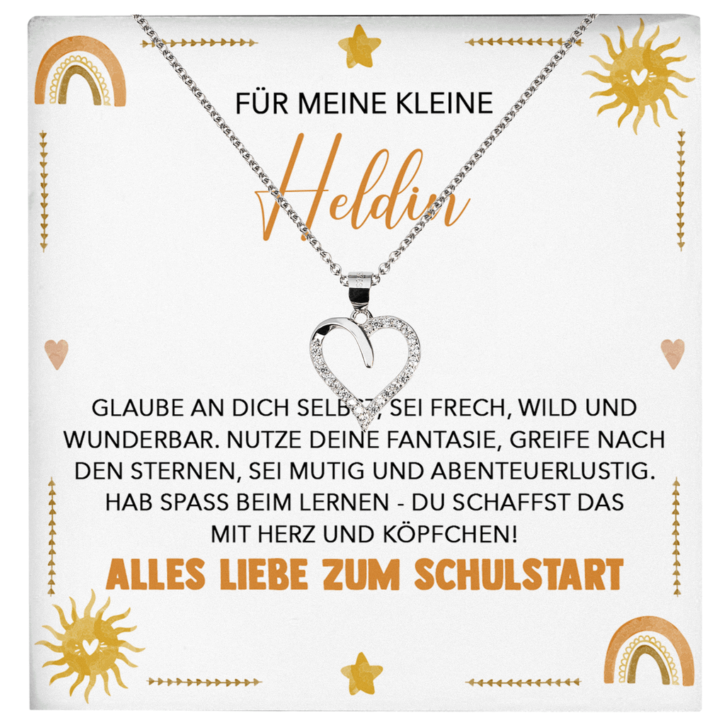 22Feels® Mädchen Einschulung Geschenk zum Schulanfang 1. Klasse - Silber 925/000 Herz Halskette Kinder-Schmuck - Glückwunsch Erstklässlerin Idee Patenkind Tochter Enkelin Nichte-Schmuck mit Botschaftskarte - Herz21-22Feels