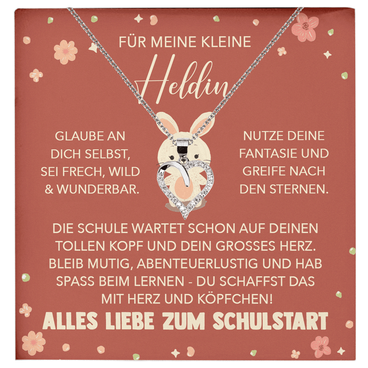 22Feels® Mädchen Einschulung Geschenk zum Schulanfang 1. Klasse - Silber 925/000 Herz Halskette Kinder-Schmuck - Glückwunsch Erstklässlerin Idee Patenkind Tochter Enkelin Nichte-Schmuck mit Botschaftskarte - Herz21-22Feels