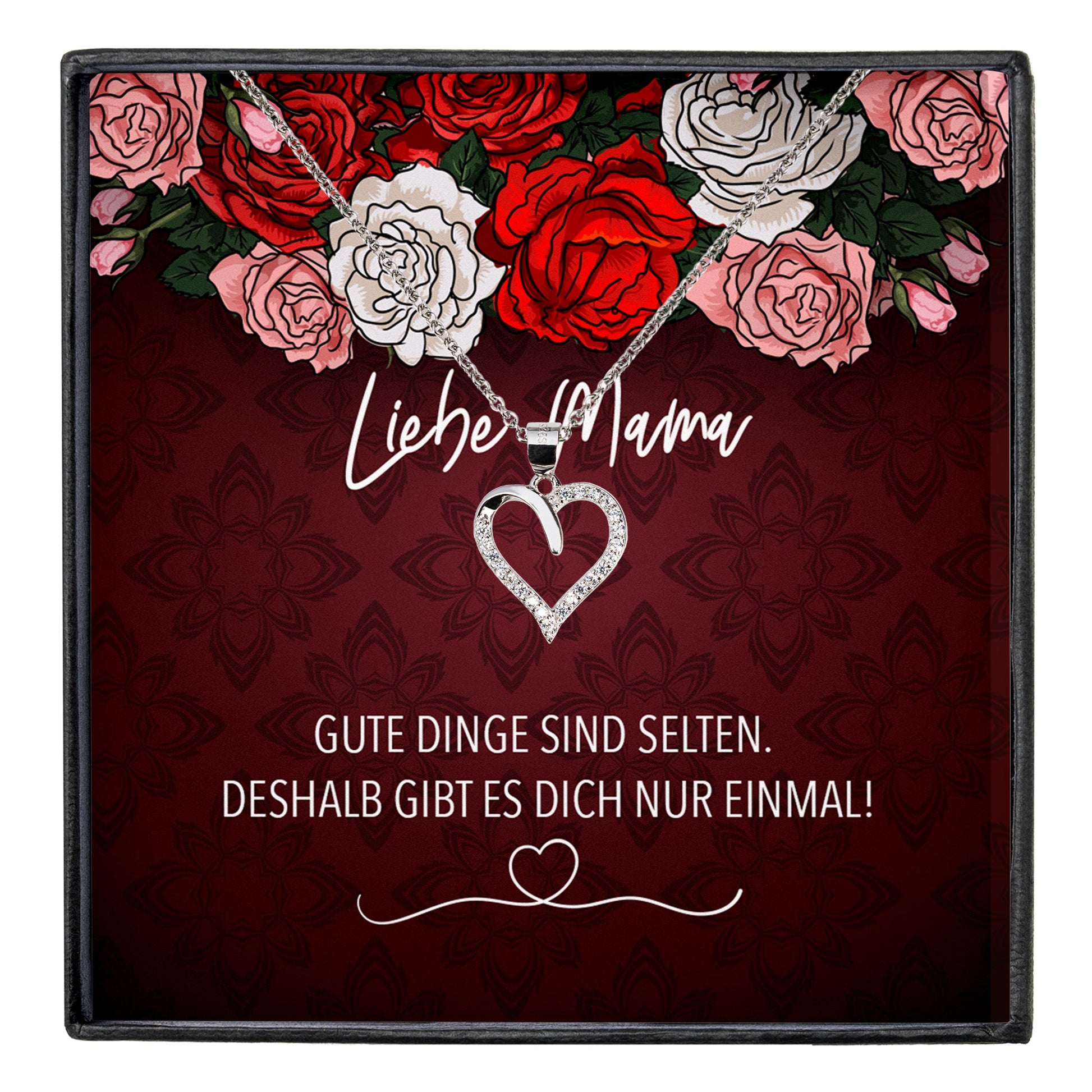 22Feels® Mama Geschenk Muttertag Geburtstag Frauen Schmuck mit Karte Herz Halskette Echt Silber Weihnachten Idee von Tochter oder Sohn-Schmuck mit Botschaftskarte - Herz21-22Feels