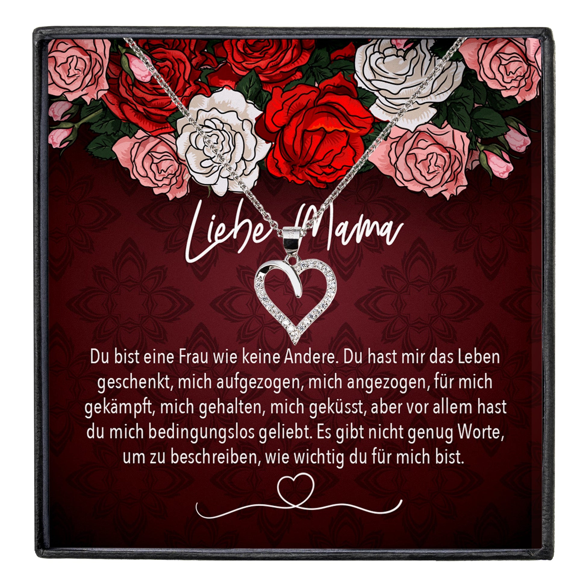 22Feels® Mama Geschenk Muttertag Geburtstag Frauen Schmuck mit Karte Herz Halskette Echt Silber Weihnachten Idee von Tochter oder Sohn-Schmuck mit Botschaftskarte - Herz21-22Feels