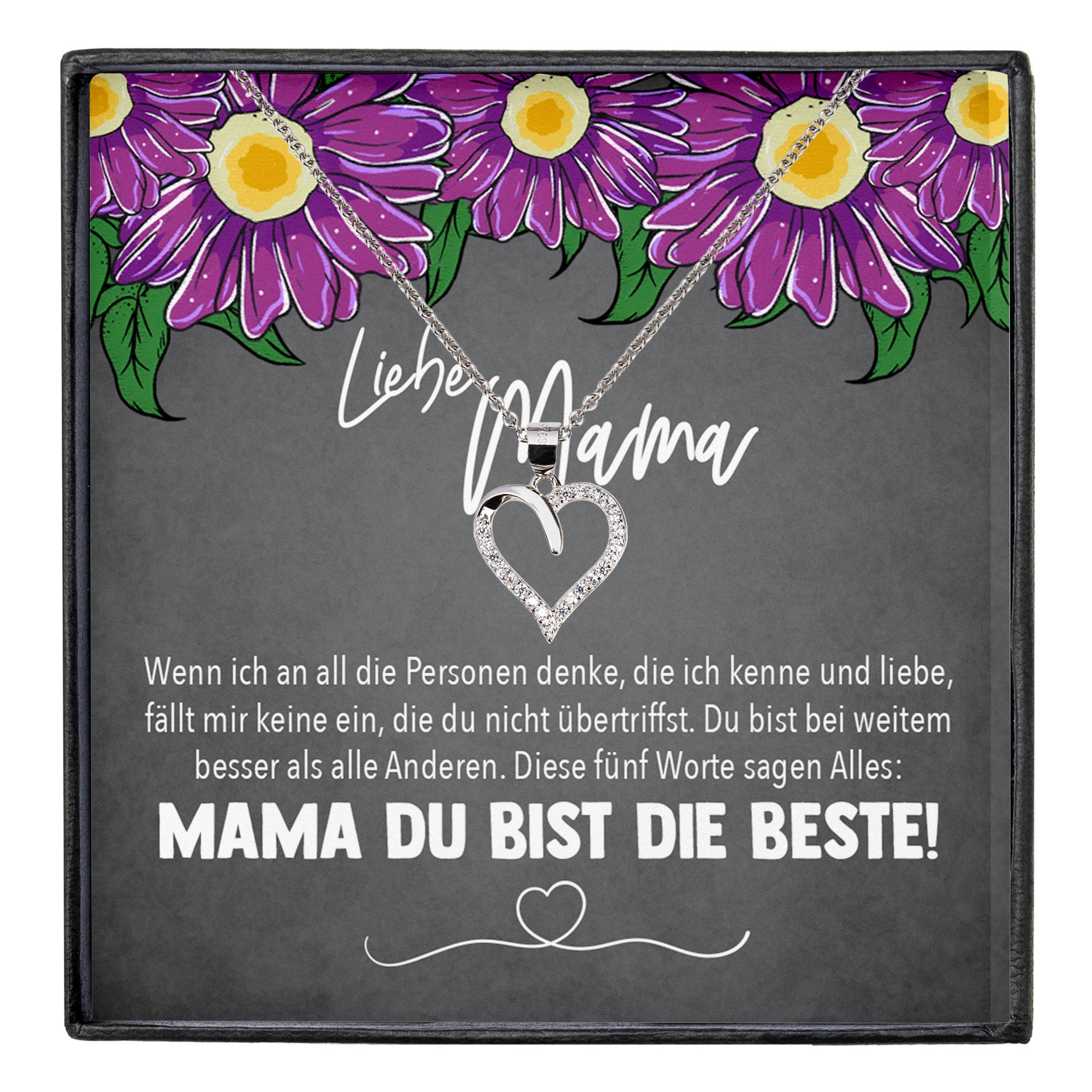 22Feels® Mama Geschenk Muttertag Geburtstag Frauen Schmuck mit Karte Herz Halskette Echt Silber Weihnachten Idee von Tochter oder Sohn-Schmuck mit Botschaftskarte - Herz21-22Feels
