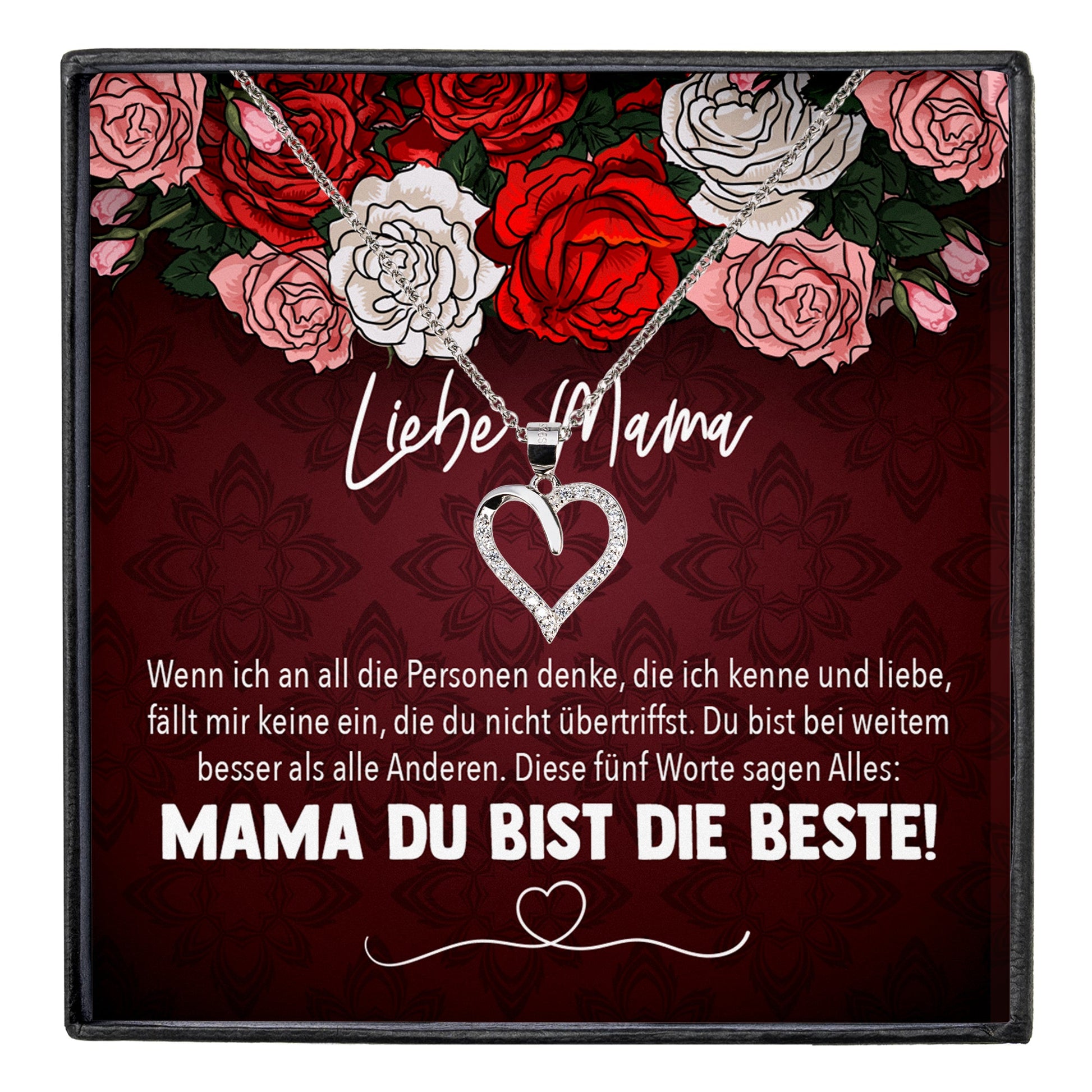 22Feels® Mama Geschenk Muttertag Geburtstag Frauen Schmuck mit Karte Herz Halskette Echt Silber Weihnachten Idee von Tochter oder Sohn-Schmuck mit Botschaftskarte - Herz21-22Feels