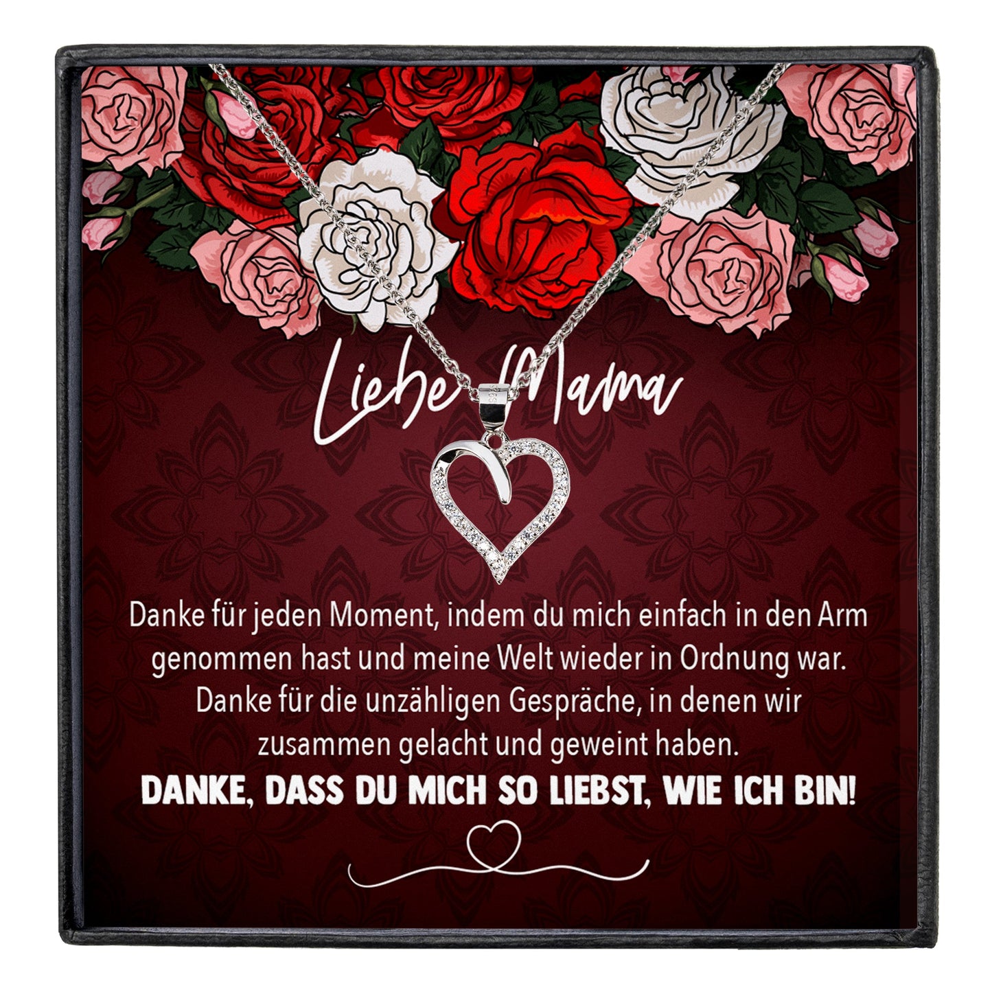 22Feels® Mama Geschenk Muttertag Geburtstag Frauen Schmuck mit Karte Herz Halskette Echt Silber Weihnachten Idee von Tochter oder Sohn-Schmuck mit Botschaftskarte - Herz21-22Feels