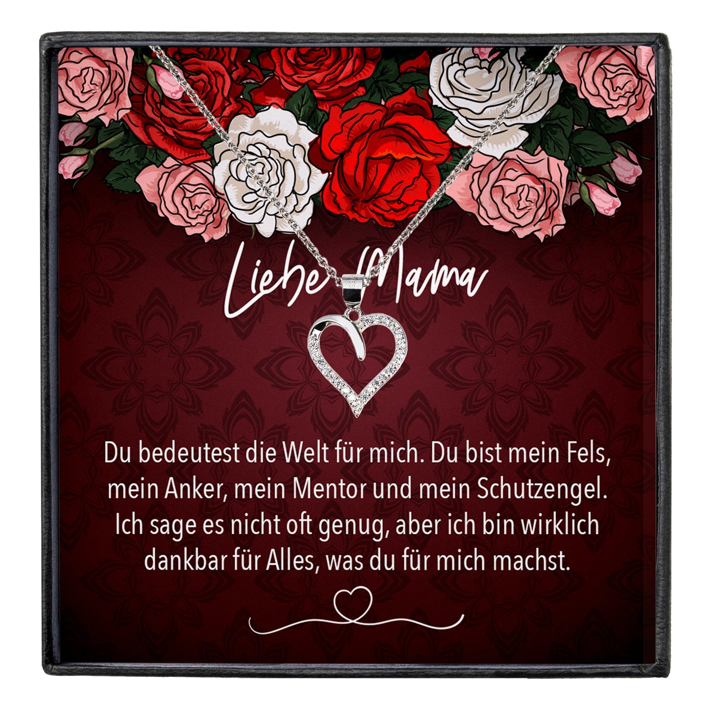 22Feels® Mama Geschenk Muttertag Geburtstag Frauen Schmuck mit Karte Herz Halskette Echt Silber Weihnachten Idee von Tochter oder Sohn-Schmuck mit Botschaftskarte - Herz21-22Feels