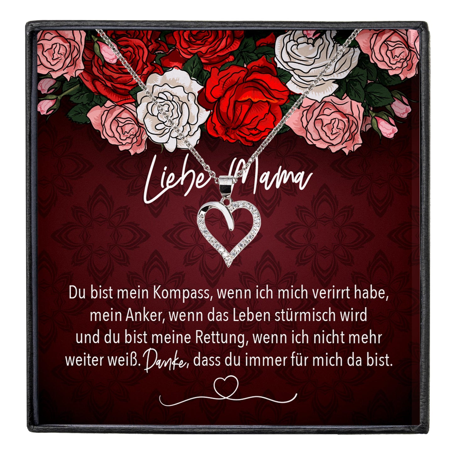 22Feels® Mama Geschenk Muttertag Geburtstag Frauen Schmuck mit Karte Herz Halskette Echt Silber Weihnachten Idee von Tochter oder Sohn-Schmuck mit Botschaftskarte - Herz21-22Feels