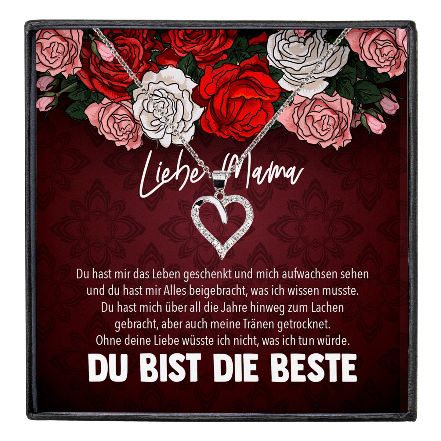 22Feels® Mama Geschenk Muttertag Geburtstag Frauen Schmuck mit Karte Herz Halskette Echt Silber Weihnachten Idee von Tochter oder Sohn-Schmuck mit Botschaftskarte - Herz21-22Feels