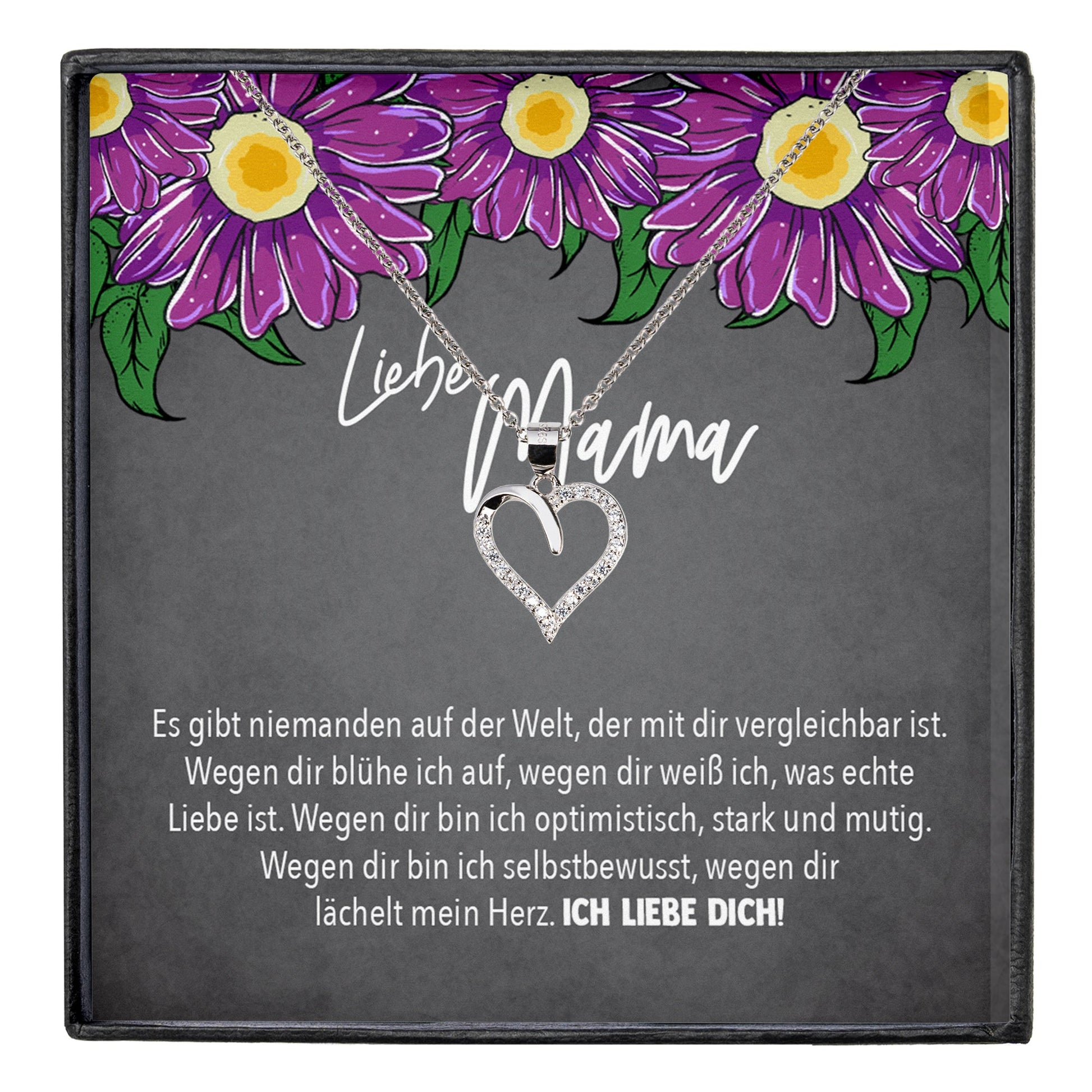 22Feels® Mama Geschenk Muttertag Geburtstag Frauen Schmuck mit Karte Herz Halskette Echt Silber Weihnachten Idee von Tochter oder Sohn-Schmuck mit Botschaftskarte - Herz21-22Feels