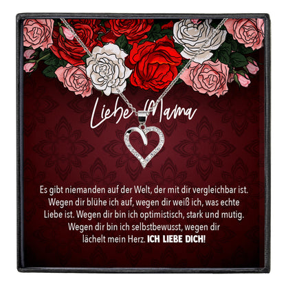 22Feels® Mama Geschenk Muttertag Geburtstag Frauen Schmuck mit Karte Herz Halskette Echt Silber Weihnachten Idee von Tochter oder Sohn-Schmuck mit Botschaftskarte - Herz21-22Feels