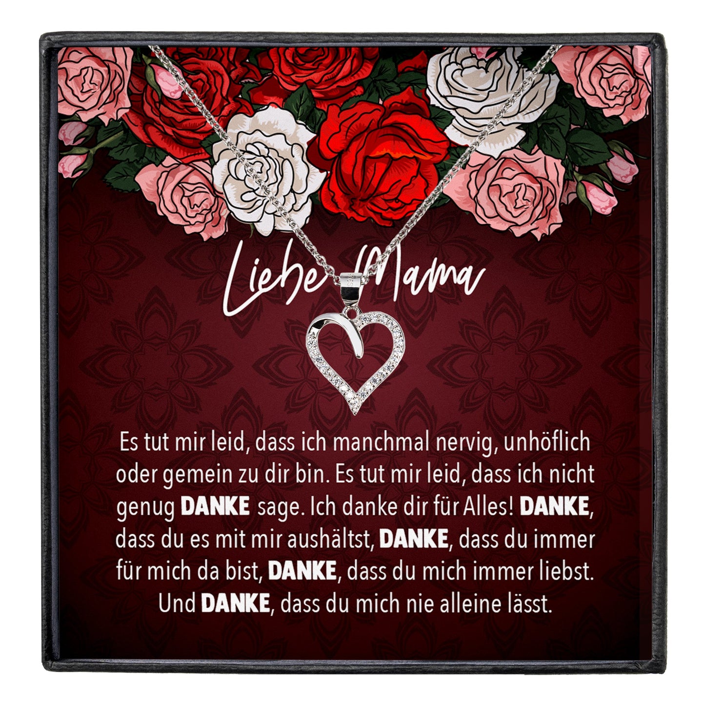 22Feels® Mama Geschenk Muttertag Geburtstag Frauen Schmuck mit Karte Herz Halskette Echt Silber Weihnachten Idee von Tochter oder Sohn-Schmuck mit Botschaftskarte - Herz21-22Feels