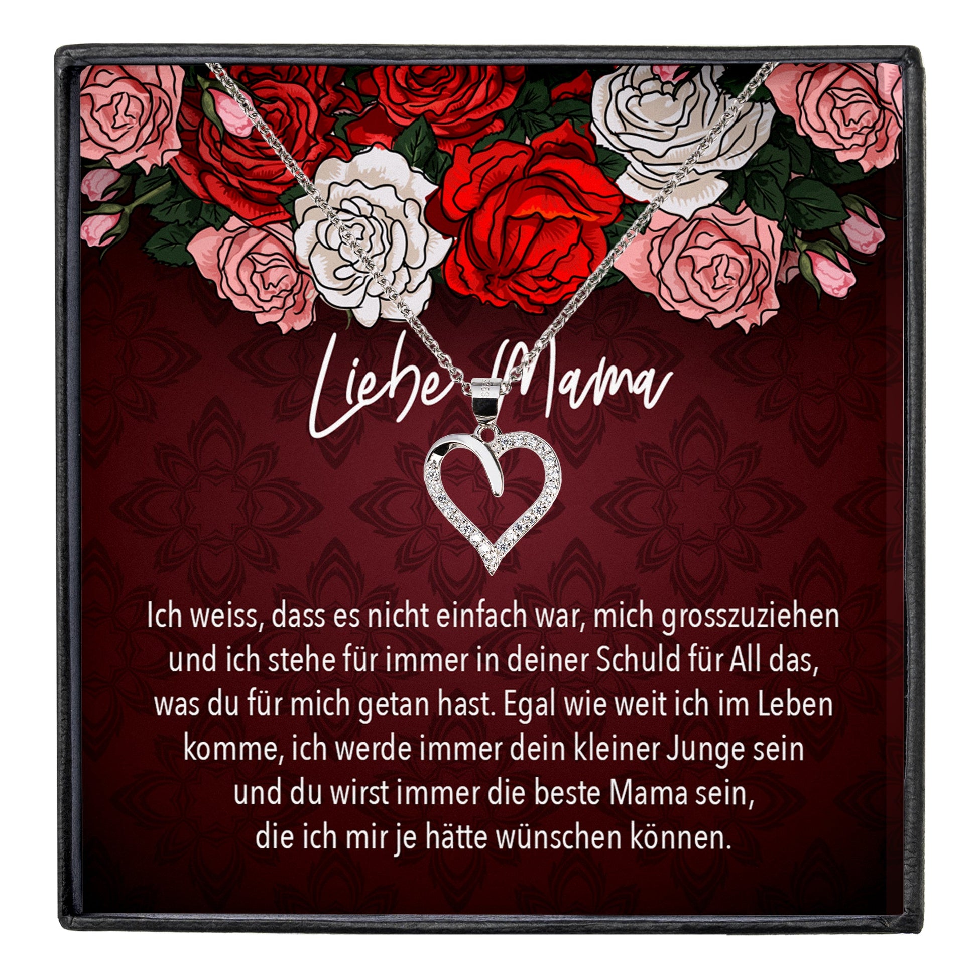 22Feels® Mama Geschenk von Sohn Muttertag Geburtstag Frauen Schmuck mit Karte Echt Silber Herz Halskette Weihnachten Idee Mutter Sohn-Schmuck mit Botschaftskarte - Herz21-22Feels