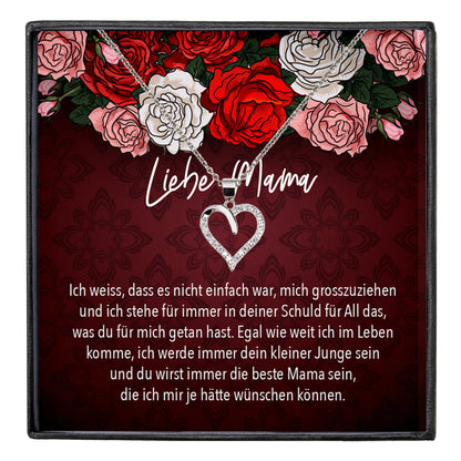 22Feels® Mama Geschenk von Sohn Muttertag Geburtstag Frauen Schmuck mit Karte Echt Silber Herz Halskette Weihnachten Idee Mutter Sohn-Schmuck mit Botschaftskarte - Herz21-22Feels