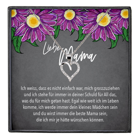 22Feels® Mama Geschenk von Tochter Muttertag Geburtstag Frauen Schmuck mit Karte Echt Silber Herz Halskette Weihnachten Idee Mutter Tochter-Schmuck mit Botschaftskarte - Herz21-22Feels