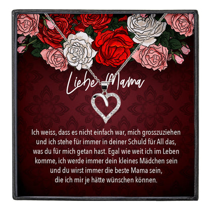 22Feels® Mama Geschenk von Tochter Muttertag Geburtstag Frauen Schmuck mit Karte Echt Silber Herz Halskette Weihnachten Idee Mutter Tochter-Schmuck mit Botschaftskarte - Herz21-22Feels