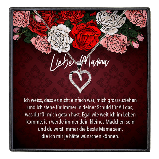 22Feels® Mama Geschenk von Tochter Muttertag Geburtstag Frauen Schmuck mit Karte Echt Silber Herz Halskette Weihnachten Idee Mutter Tochter-Schmuck mit Botschaftskarte - Herz21-22Feels