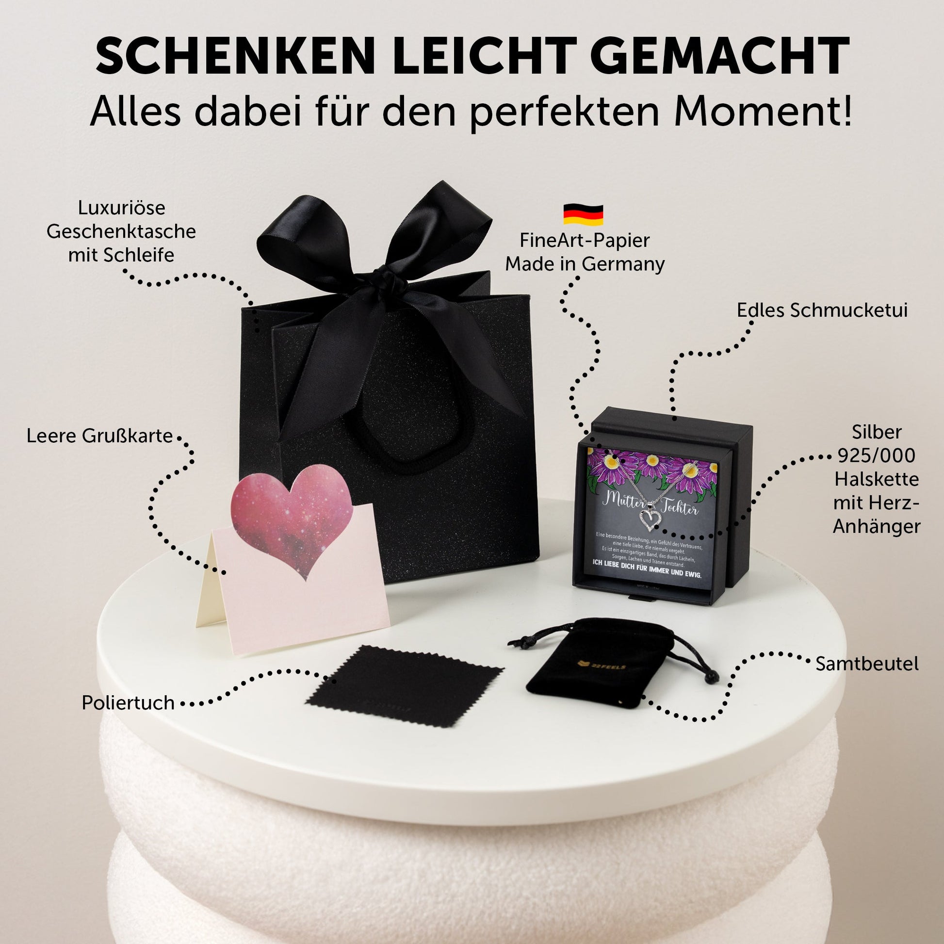 22Feels® Mama Geschenk von Tochter Muttertag Geburtstag Frauen Schmuck mit Karte Echt Silber Herz Halskette Weihnachten Idee Mutter Tochter-Schmuck mit Botschaftskarte - Herz21-22Feels