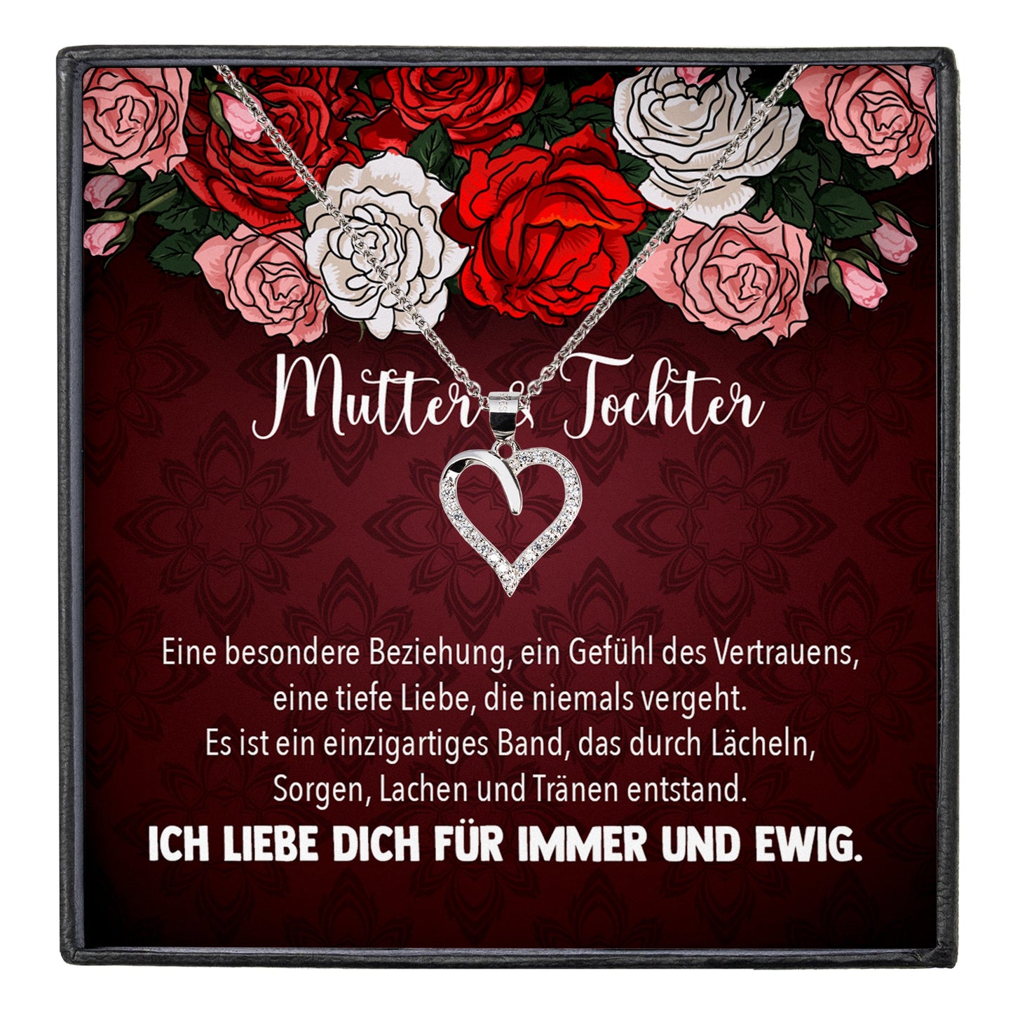 22Feels® Mama Geschenk von Tochter Muttertag Geburtstag Frauen Schmuck mit Karte Echt Silber Herz Halskette Weihnachten Idee Mutter Tochter-Schmuck mit Botschaftskarte - Herz21-22Feels