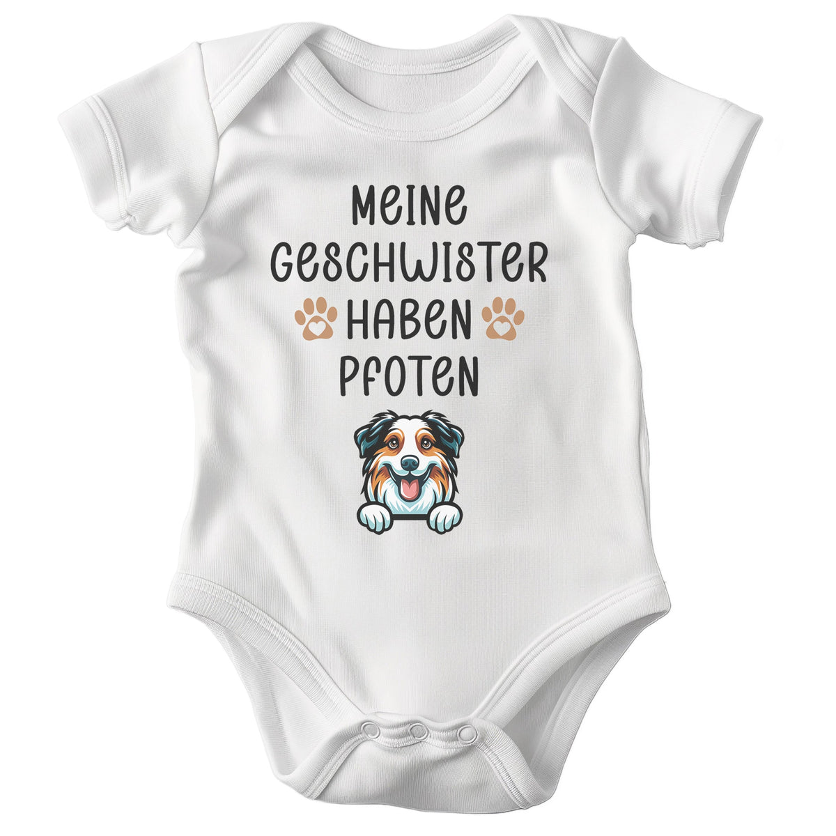 22Feels Unisex Babybody Bio-Baumwolle – Weiß mit Australian Shepherd Geschwister Spruch – Geschenk zur Geburt, Babyparty oder zum 1. Geburtstag für Hunde-Fans-Baby Body-22Feels