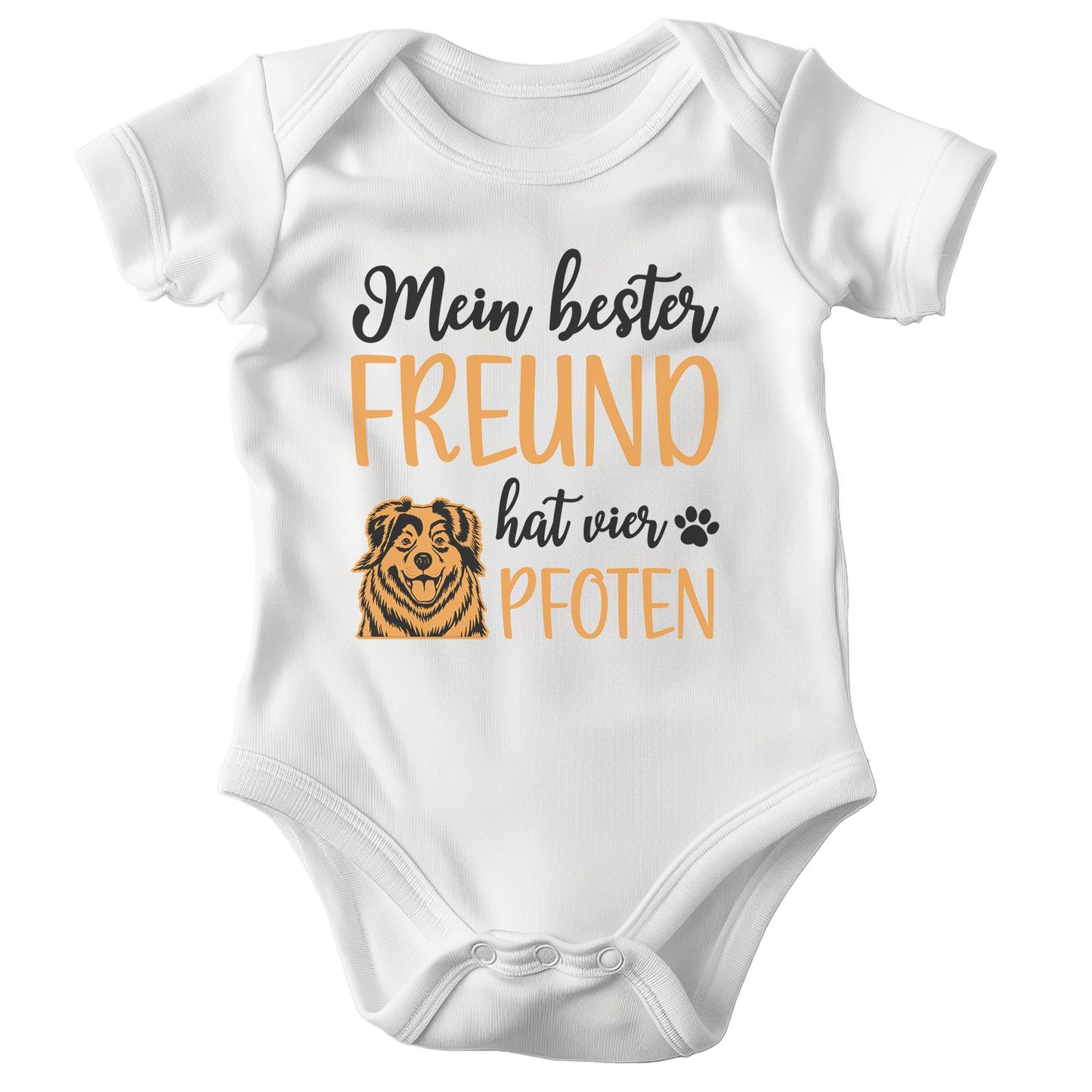 22Feels Unisex Babybody Bio-Baumwolle – Weiß mit Australian Shepherd Bester Freund – Geschenk zur Geburt, Babyparty oder zum 1. Geburtstag für Hunde-Fans-Baby Body-22Feels